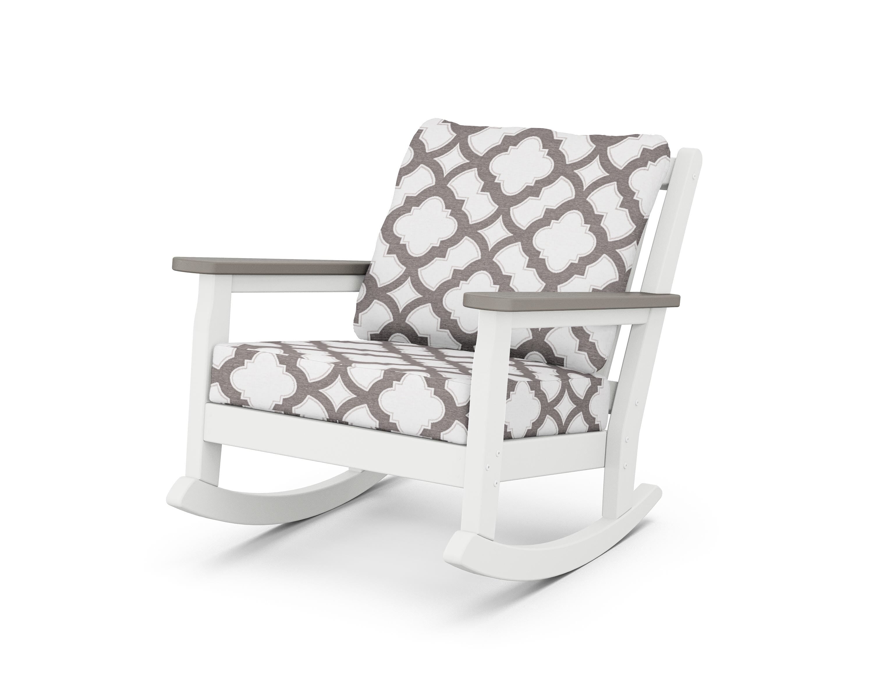POLYWOOD® Chippendale Deep Seating Rocking Chair in White / Driftwood / Trellis Grey Mist
