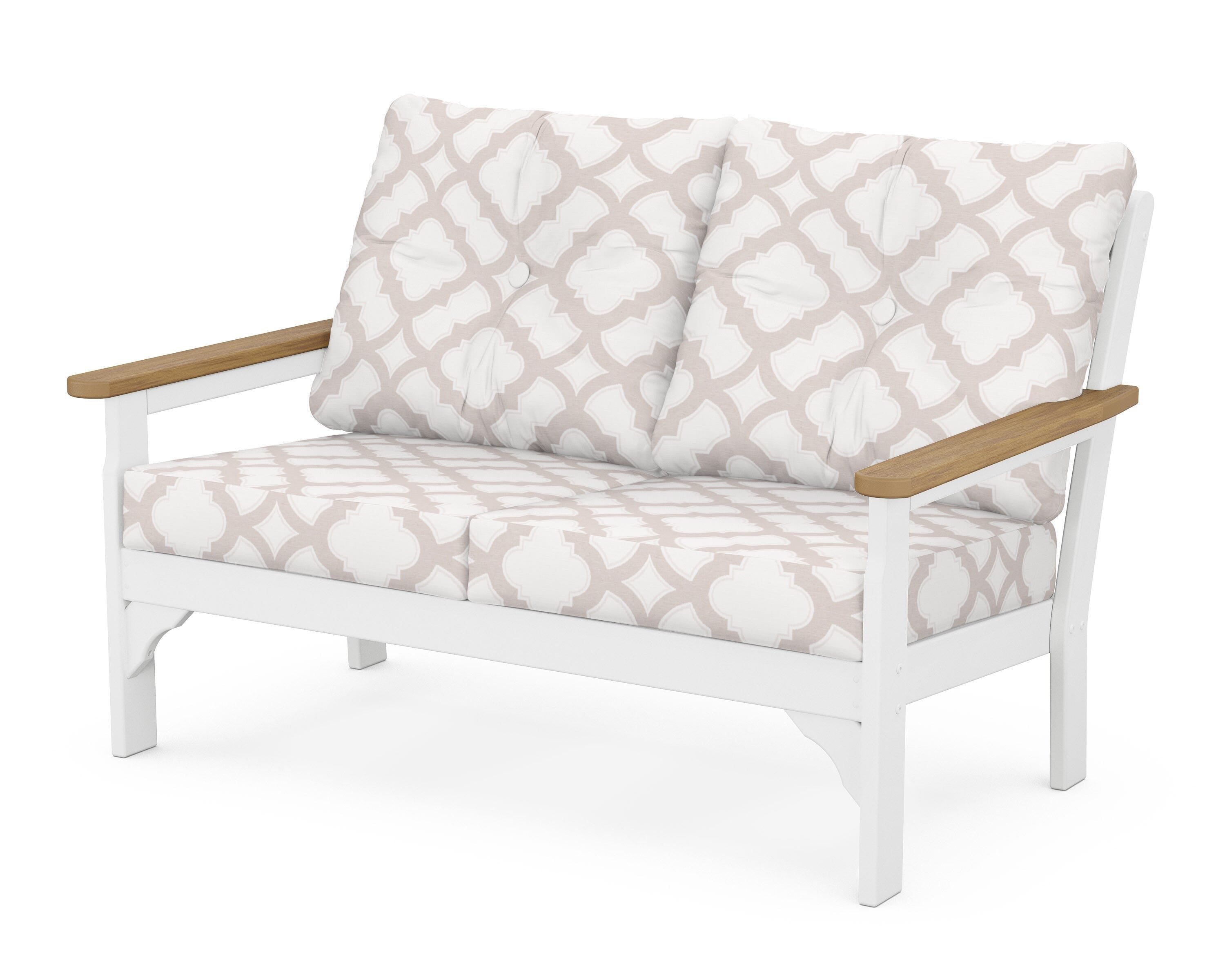 POLYWOOD® Vineyard Deep Seating Loveseat in White / Natural / Trellis Dune Burlap