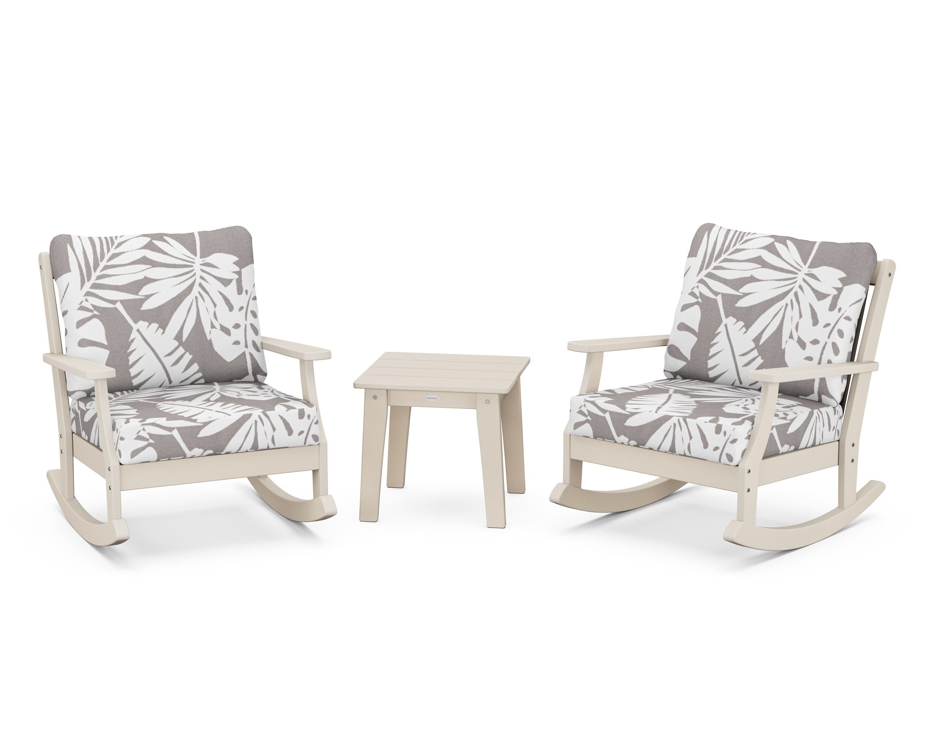 POLYWOOD® Braxton 3-Piece Deep Seating Rocker Set in Sand / Leaf Grey Mist