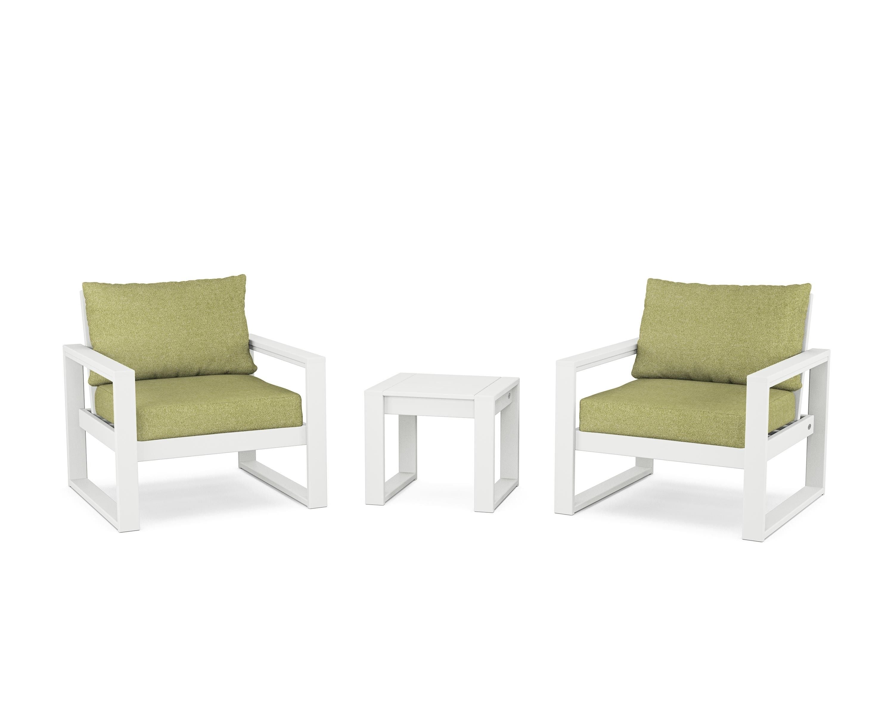 POLYWOOD® EDGE Sectional 3-Piece Deep Seating Set in White / Chartreuse Boucle