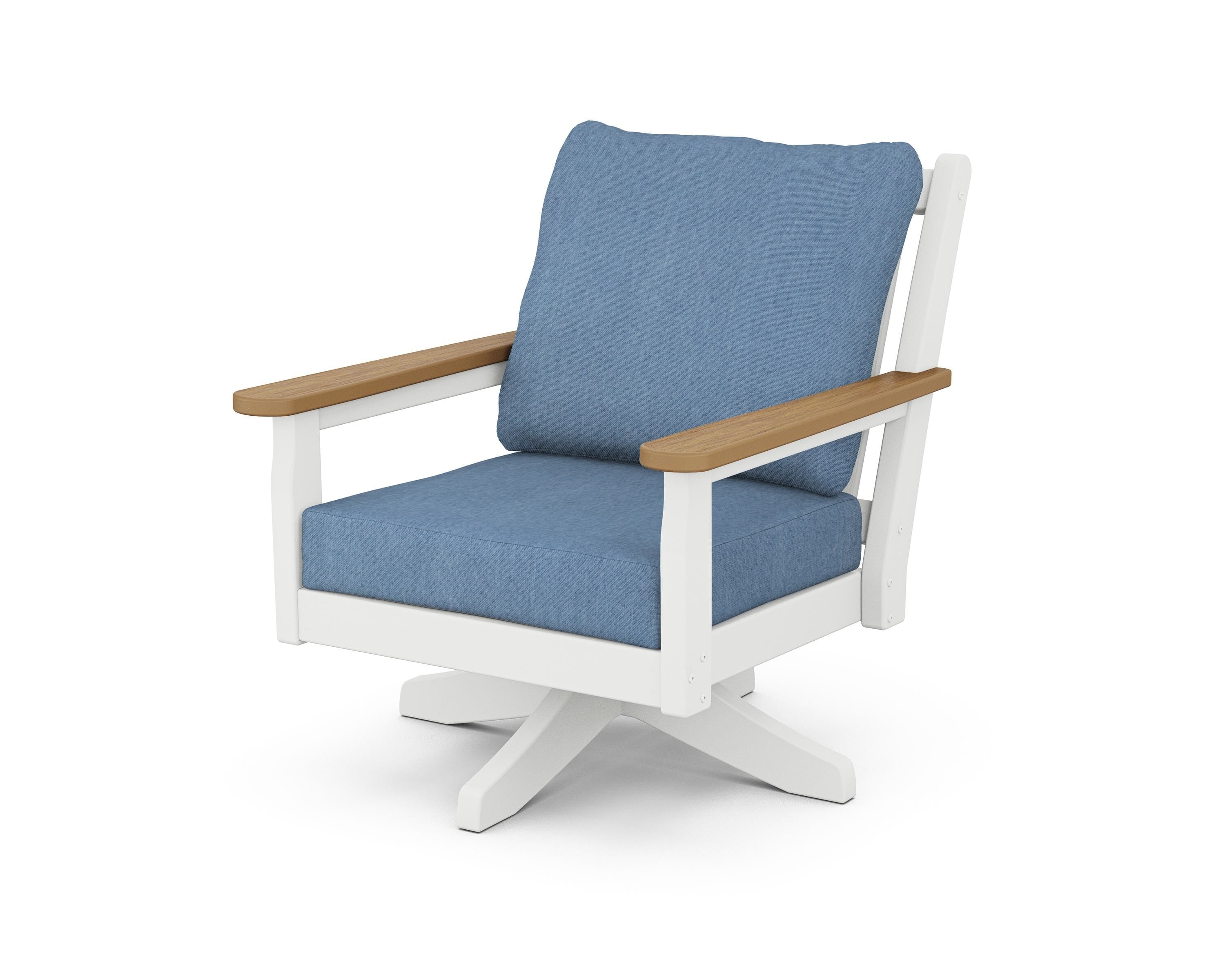 POLYWOOD® Chippendale Deep Seating Swivel Chair in White / Natural / Sky Blue