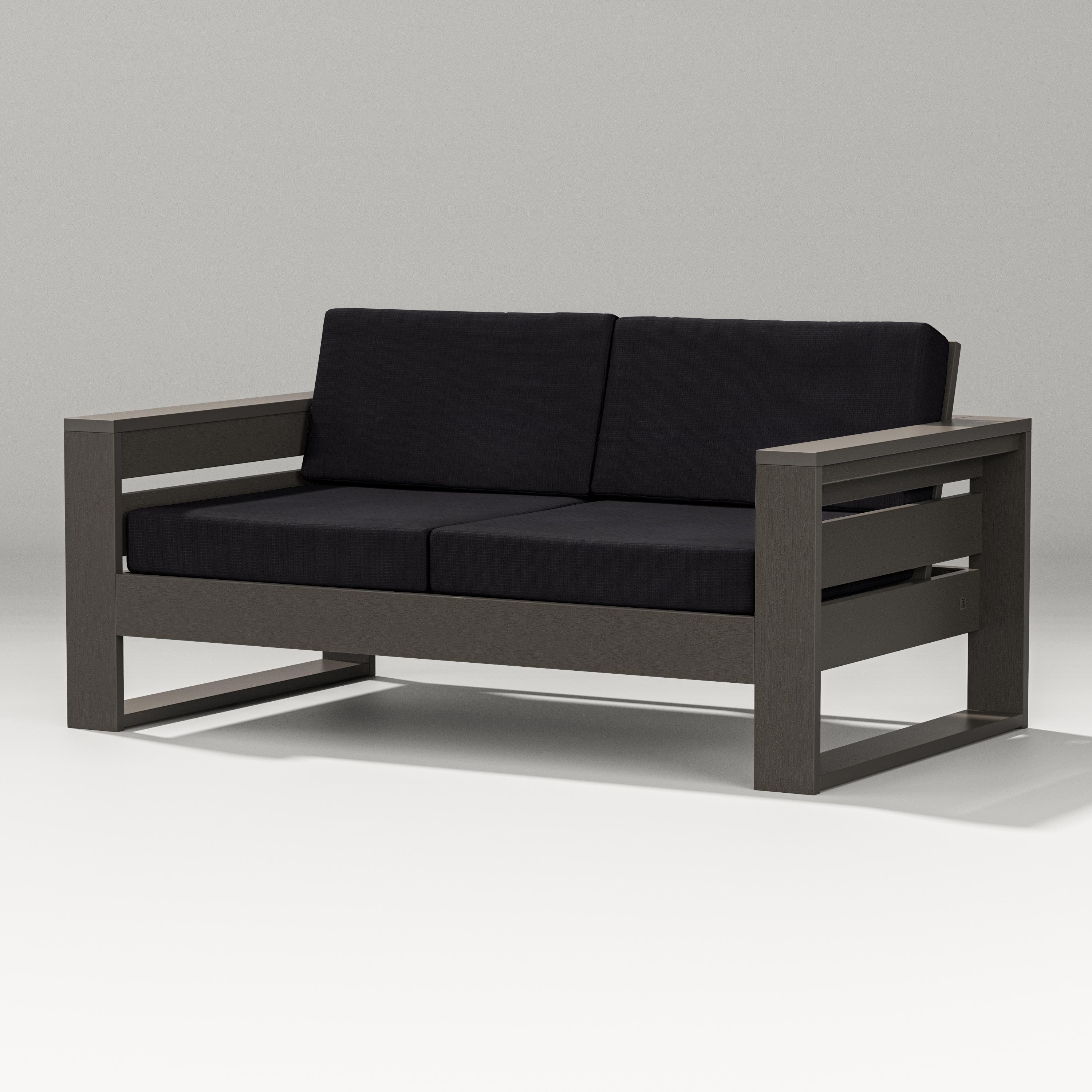 PW Designer Series Latitude Loveseat in Vintage Coffee / Midnight Linen