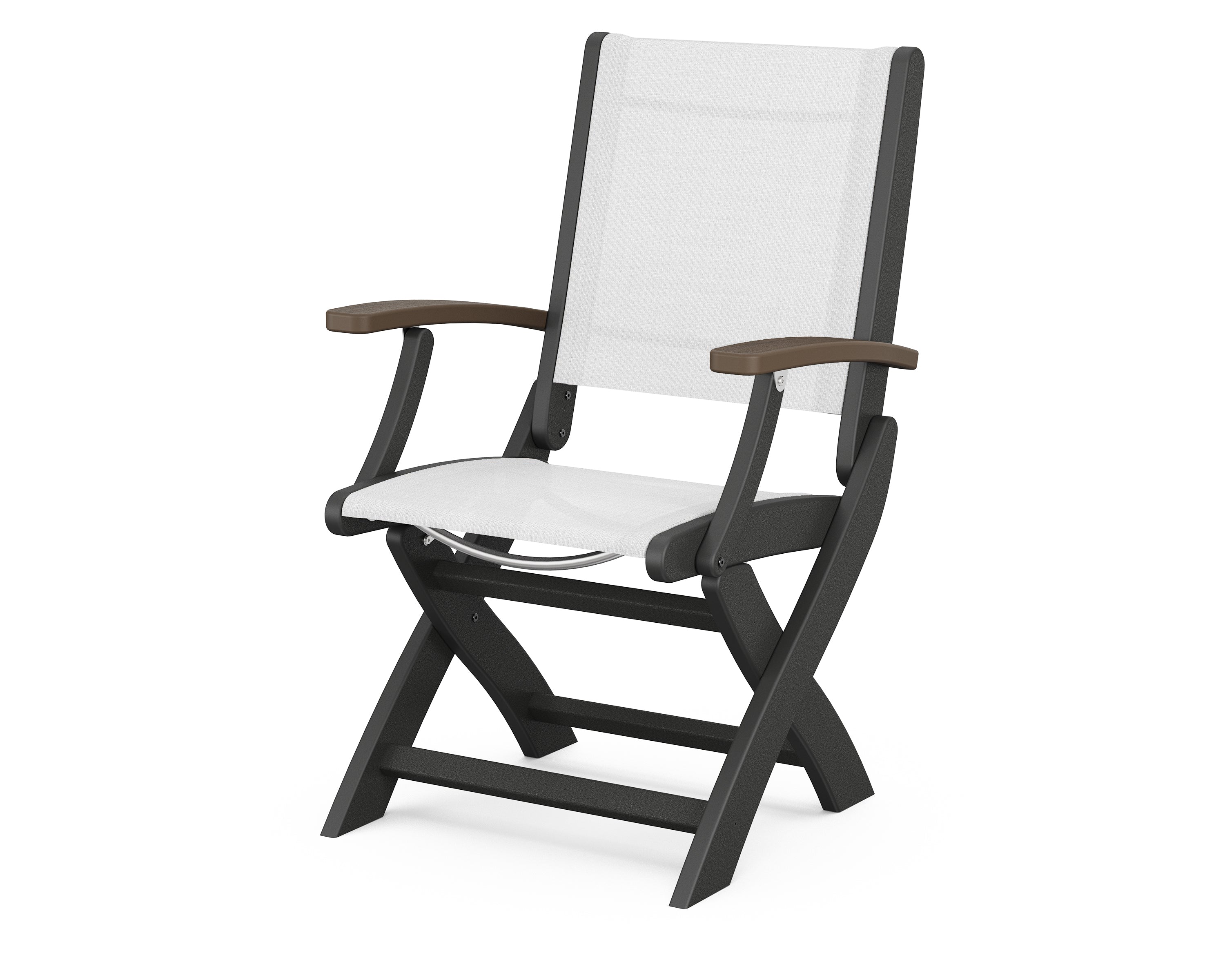 POLYWOOD® Coastal Folding Chair in Black / Kona / White Sling