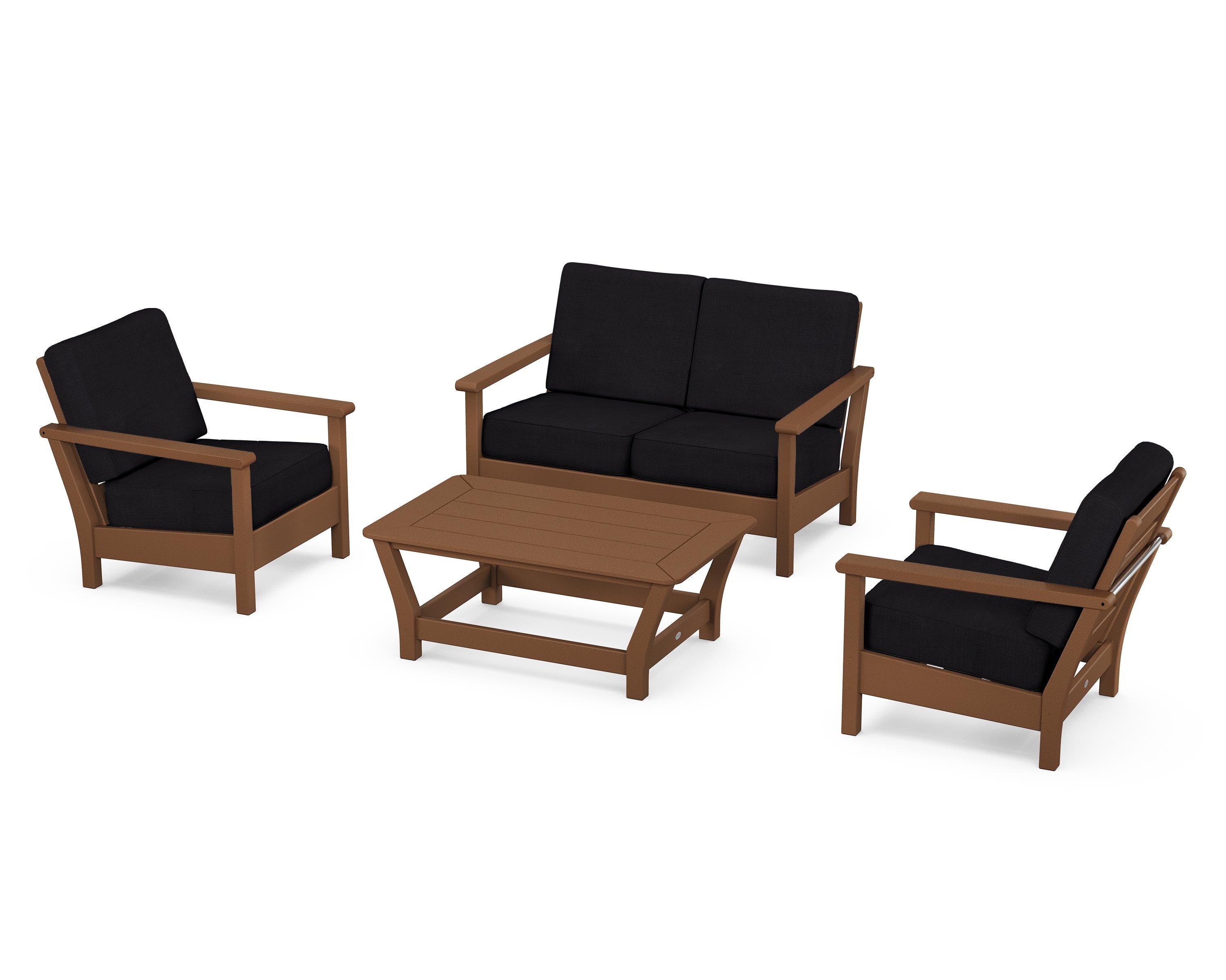 POLYWOOD® Harbour 4-Piece Deep Seating Set in Teak / Midnight Linen