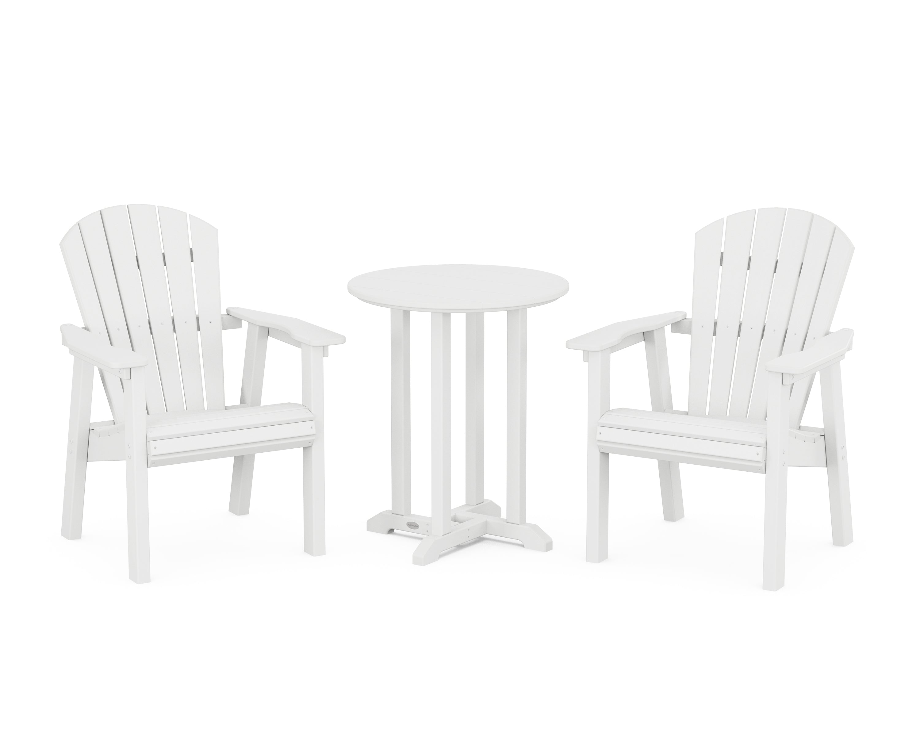 POLYWOOD® Seashell 3-Piece Round Farmhouse Bistro Dining Set in White