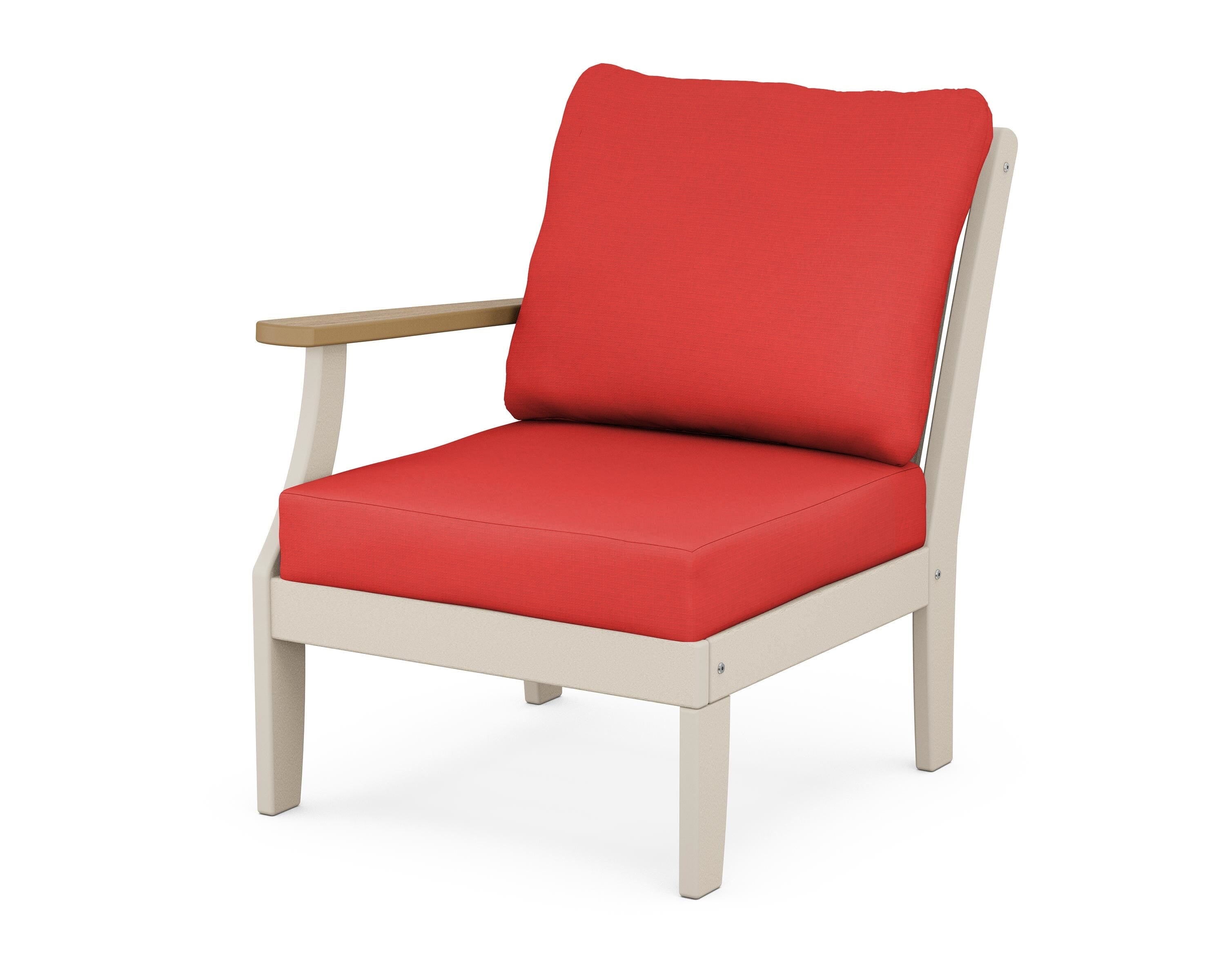 POLYWOOD® Braxton Modular Left Arm Chair in Sand / Natural / Crimson Linen