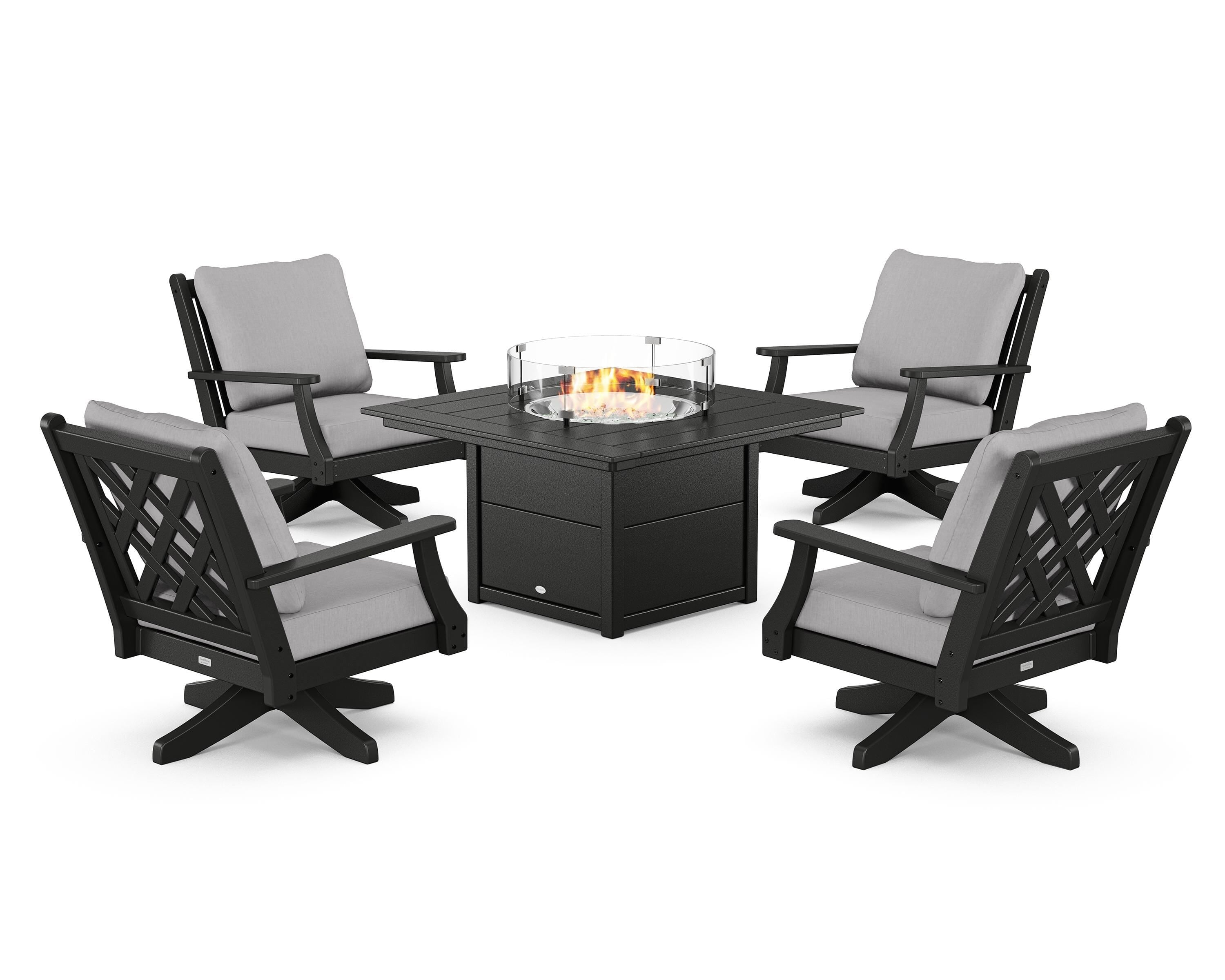 Country Living Wovendale 5-Piece Deep Seating Swivel Conversation Set with Fire Pit Table in Black / Granite