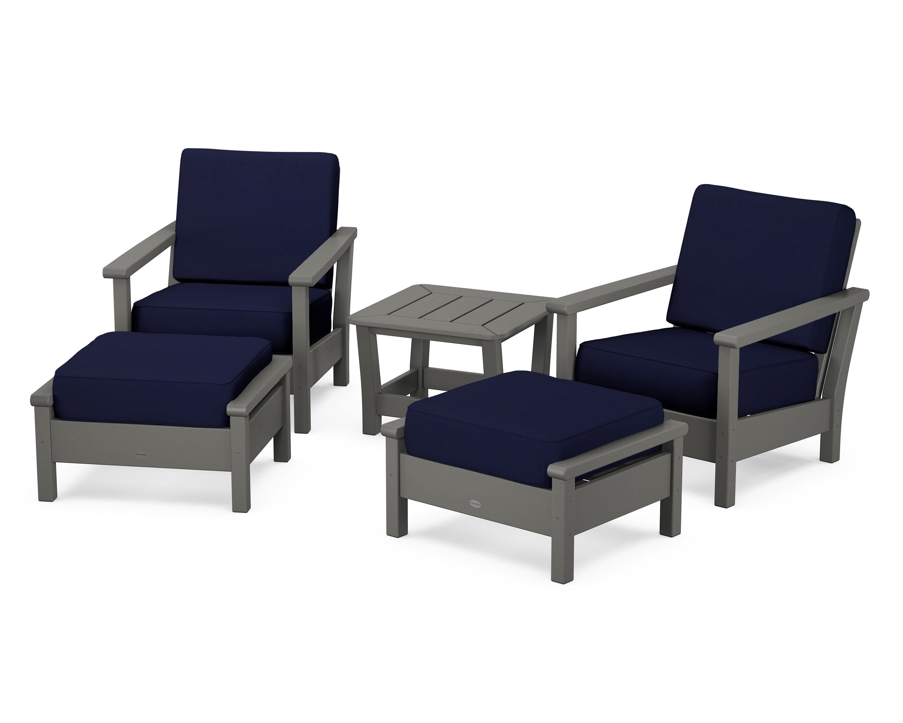 POLYWOOD® Harbour 5-Piece Deep Seating Chair Set in Slate Grey / Navy