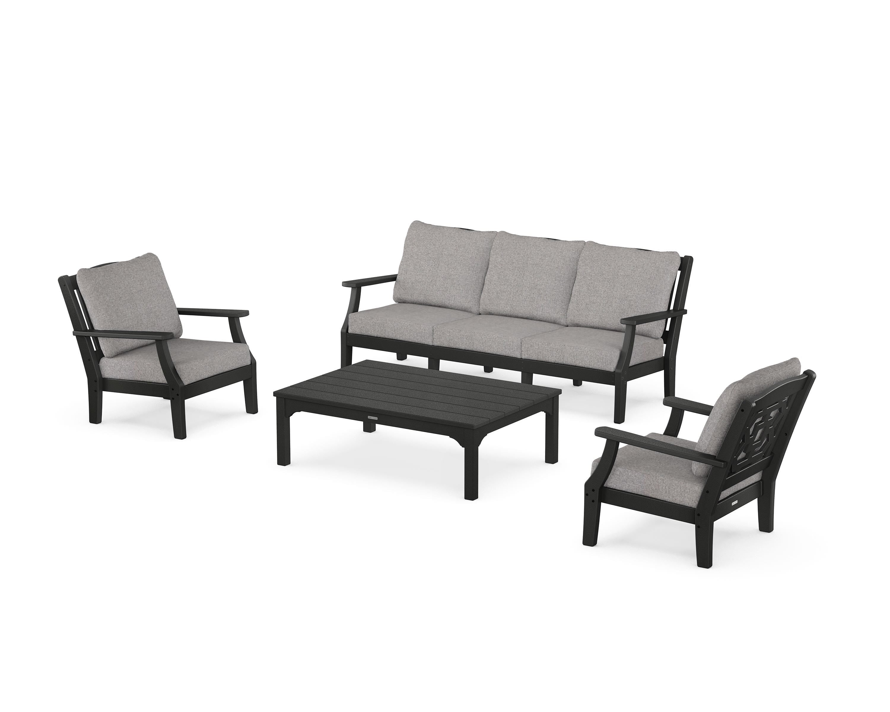 Martha Stewart by POLYWOOD® Chinoiserie 4-Piece Deep Seating Set with Sofa in Black / Grey Mist