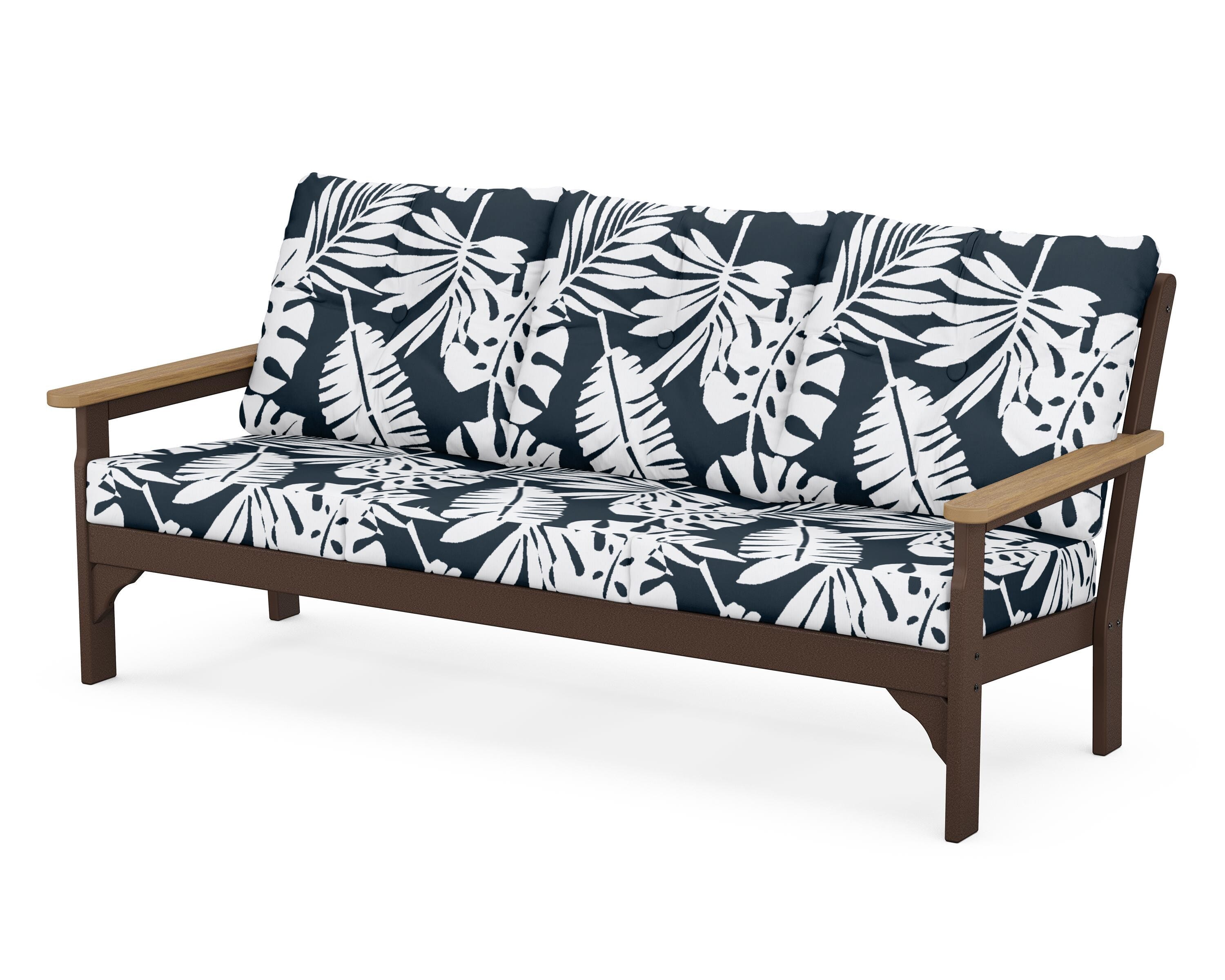 POLYWOOD® Vineyard Deep Seating Sofa in Mahogany / Natural / Leaf Marine Indigo