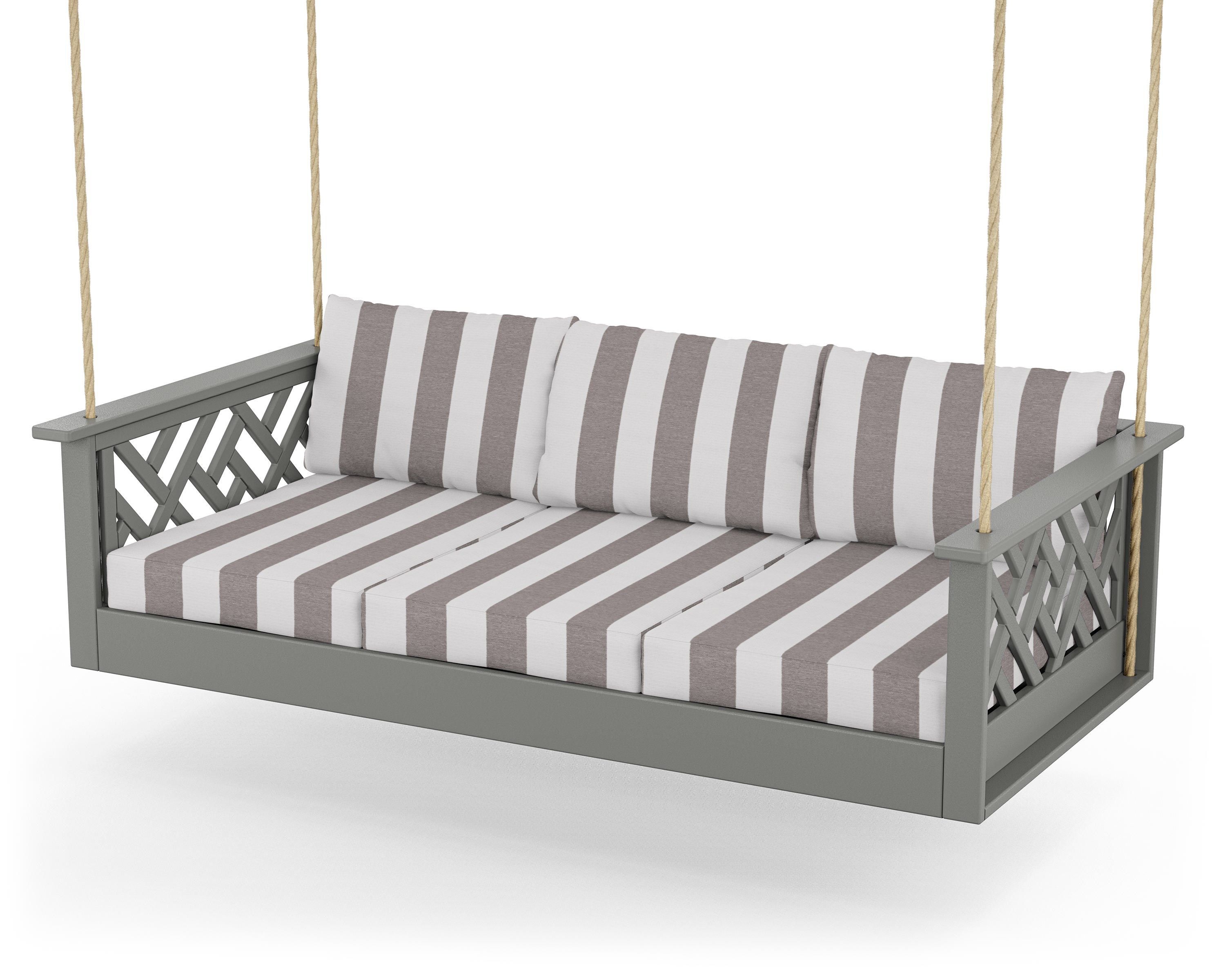 POLYWOOD® Chippendale Daybed Swing in Slate Grey / Cabana Stripe Grey Mist