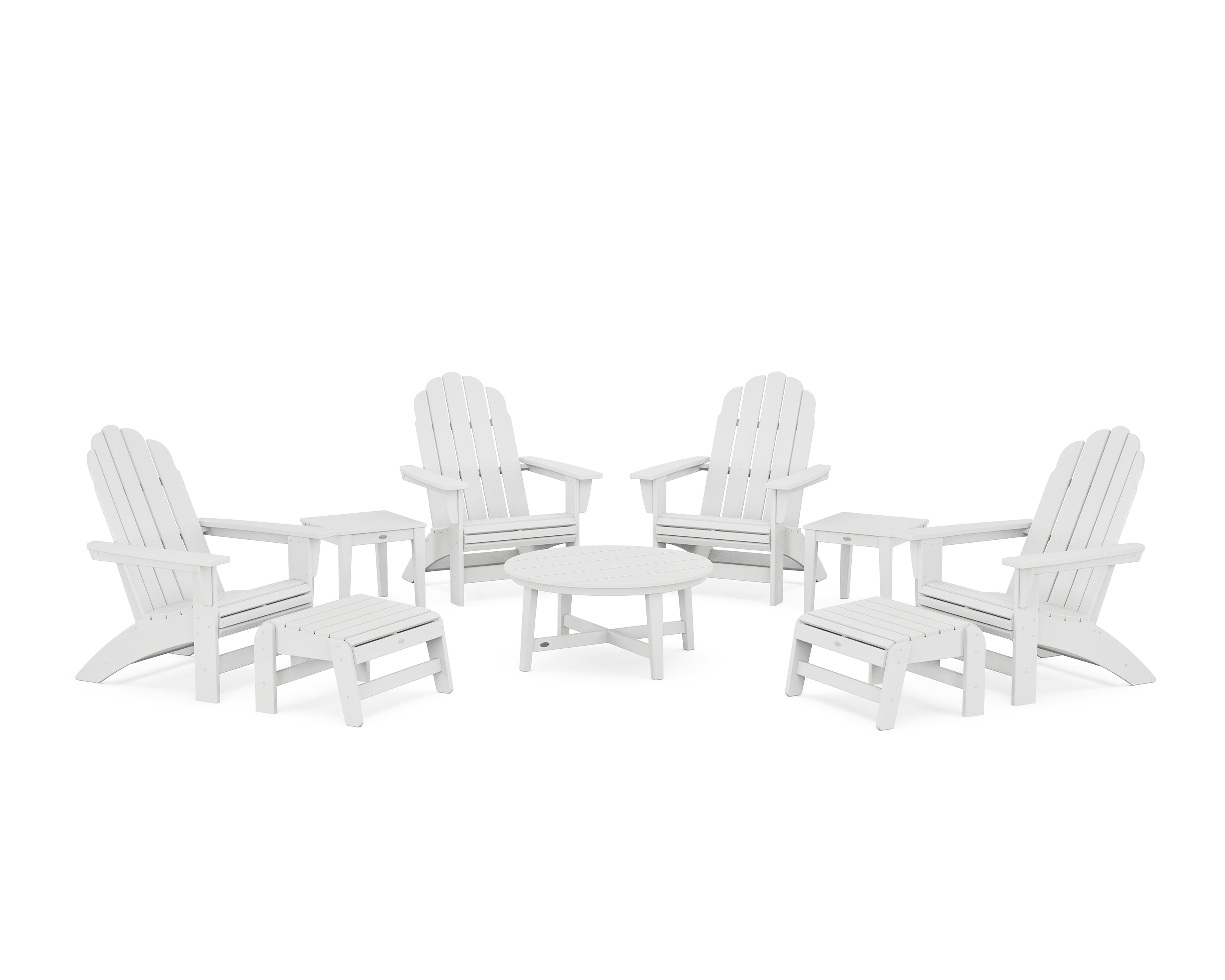 POLYWOOD® Vineyard Grand Adirondack 9-Piece Conversation Set in White
