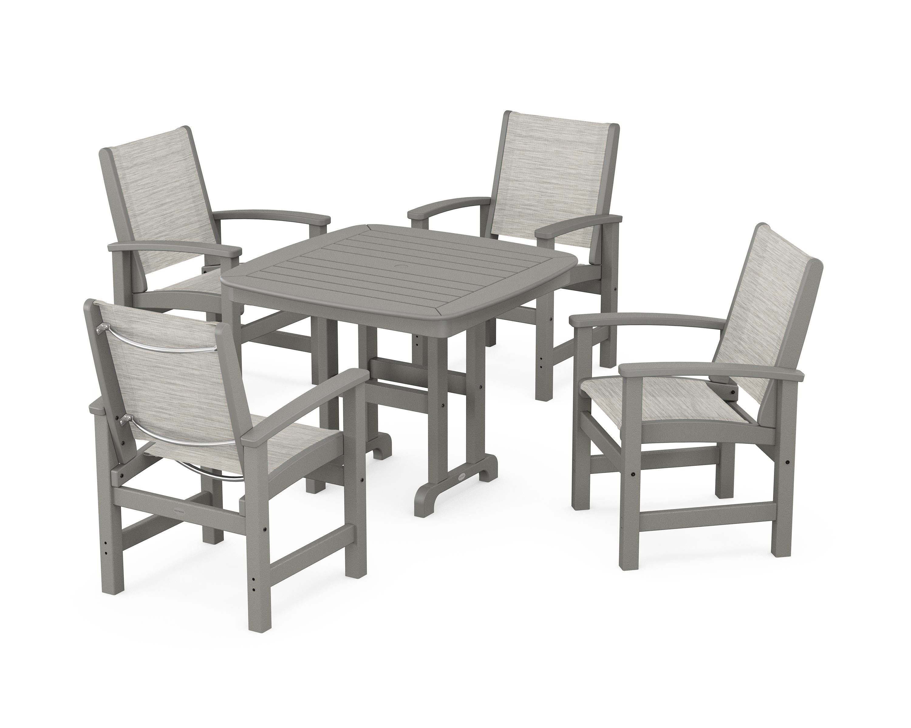 POLYWOOD® Coastal 5-Piece Dining Set in Slate Grey / Birch Sling