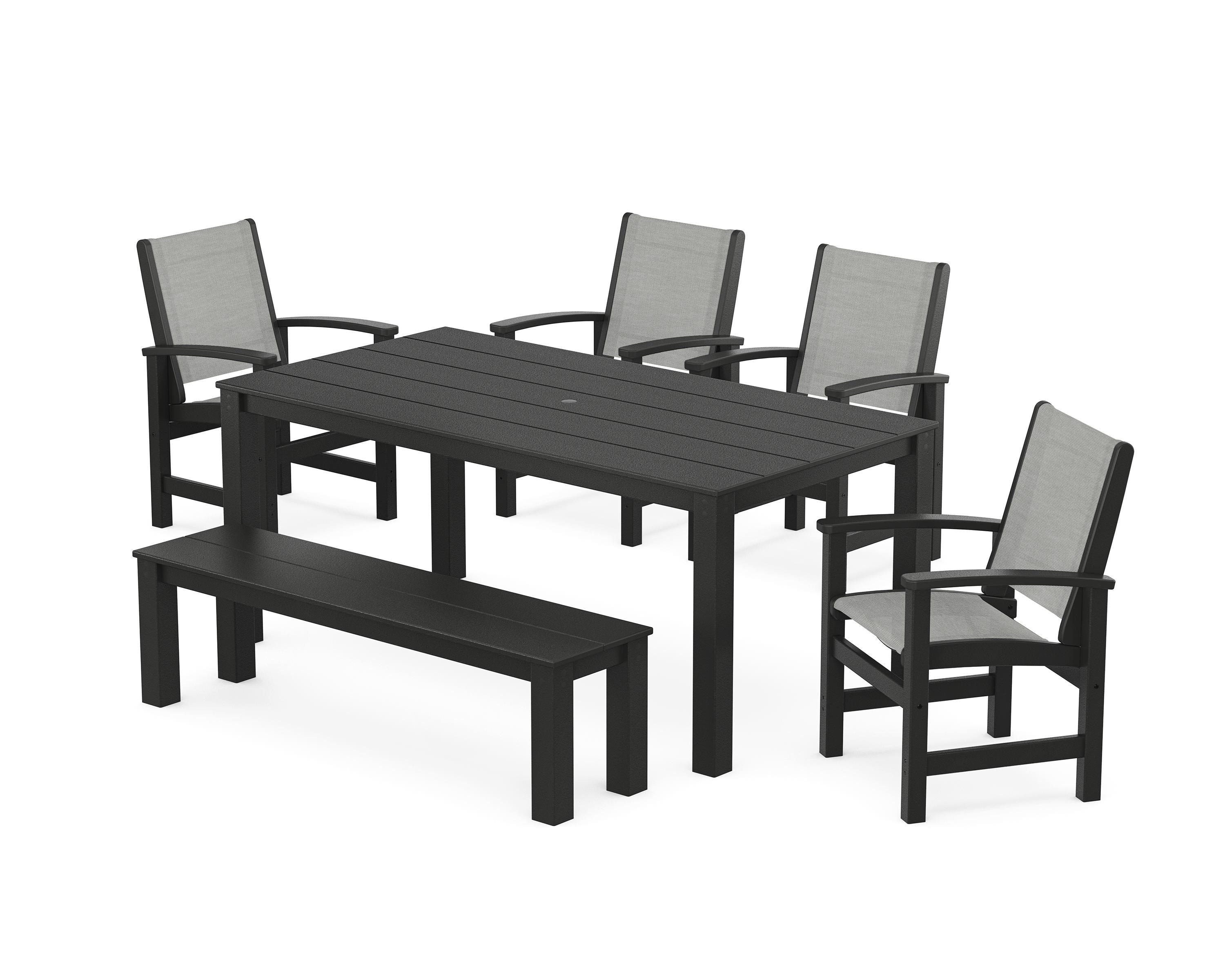 POLYWOOD® Coastal 6-Piece Parsons Dining Set with Bench in Black / Metallic Sling