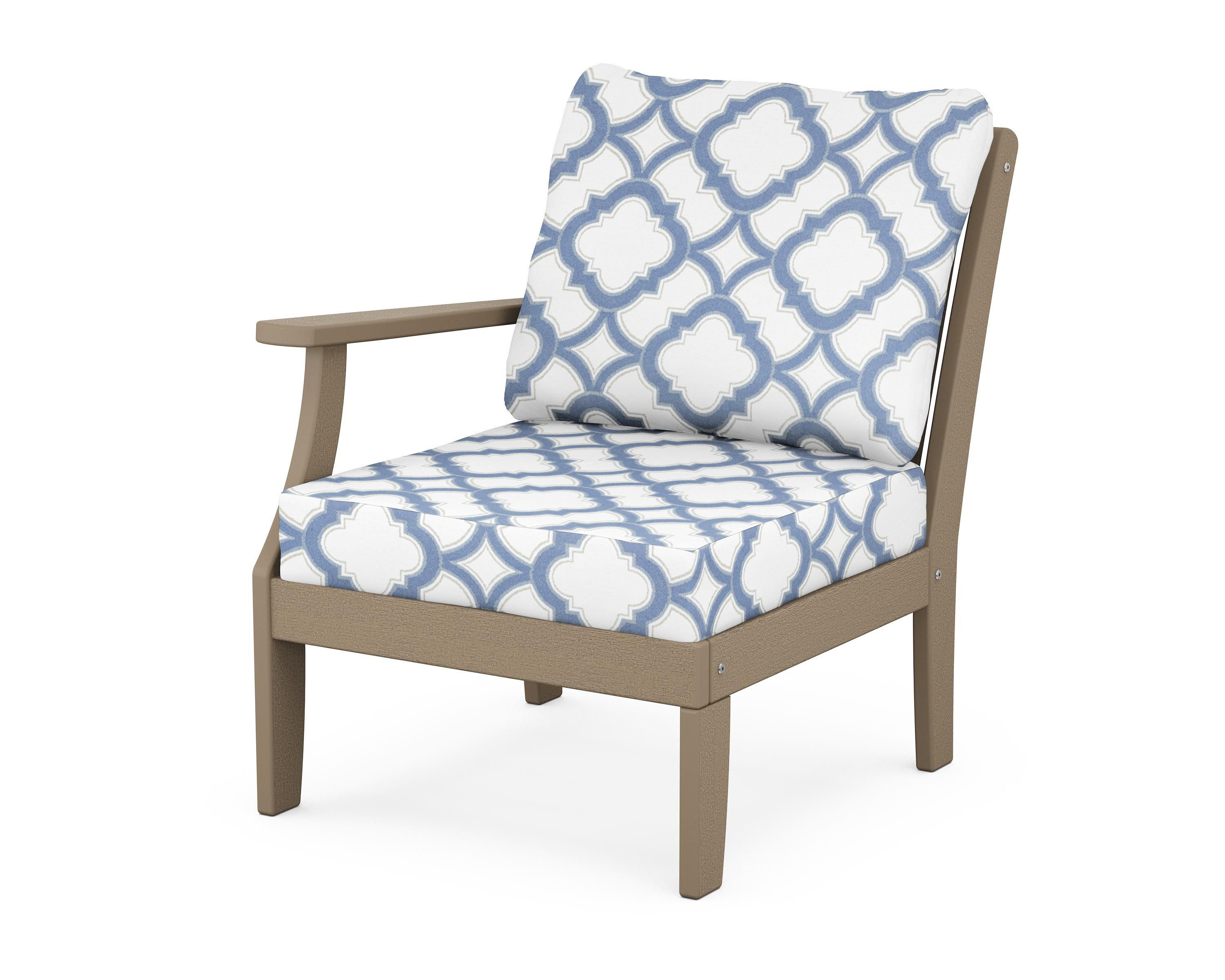 POLYWOOD® Braxton Modular Left Arm Chair in Vintage Sahara / Trellis Sky Blue