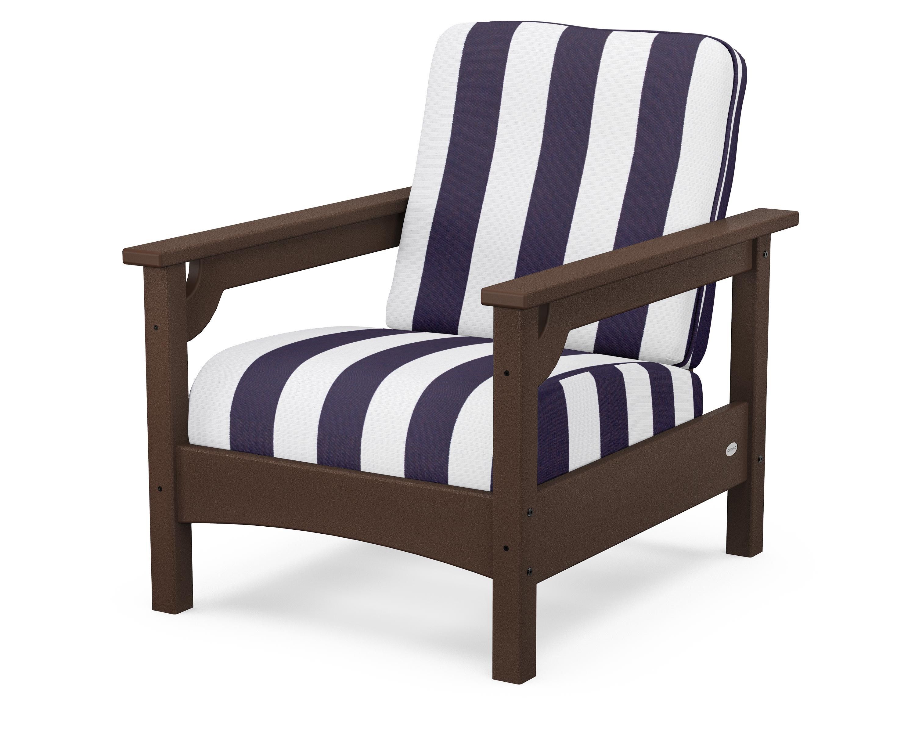 POLYWOOD® Club Chair in Mahogany / Cabana Stripe Navy