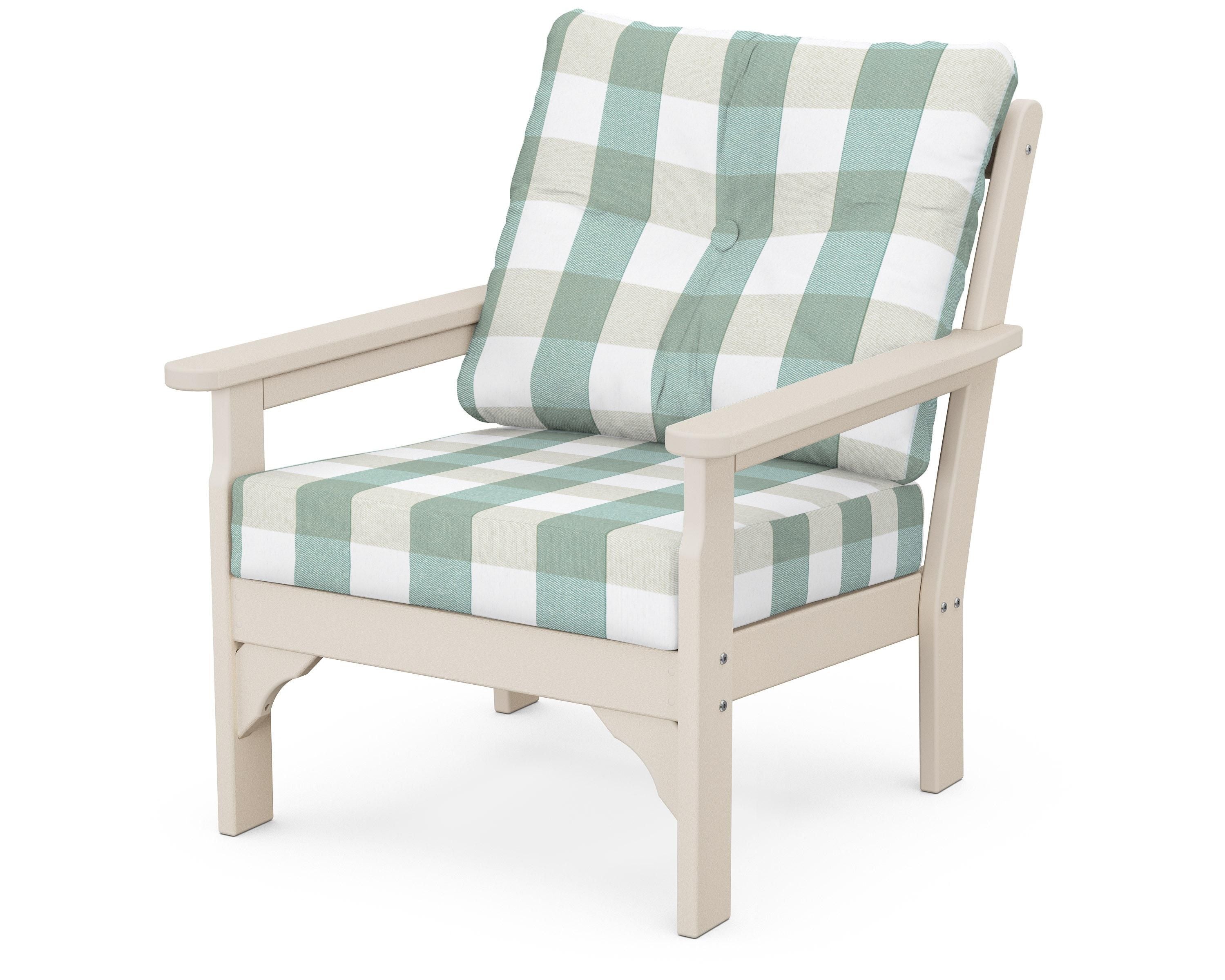 POLYWOOD® Vineyard Deep Seating Chair in Sand / Buffalo Plaid Glacier Spa
