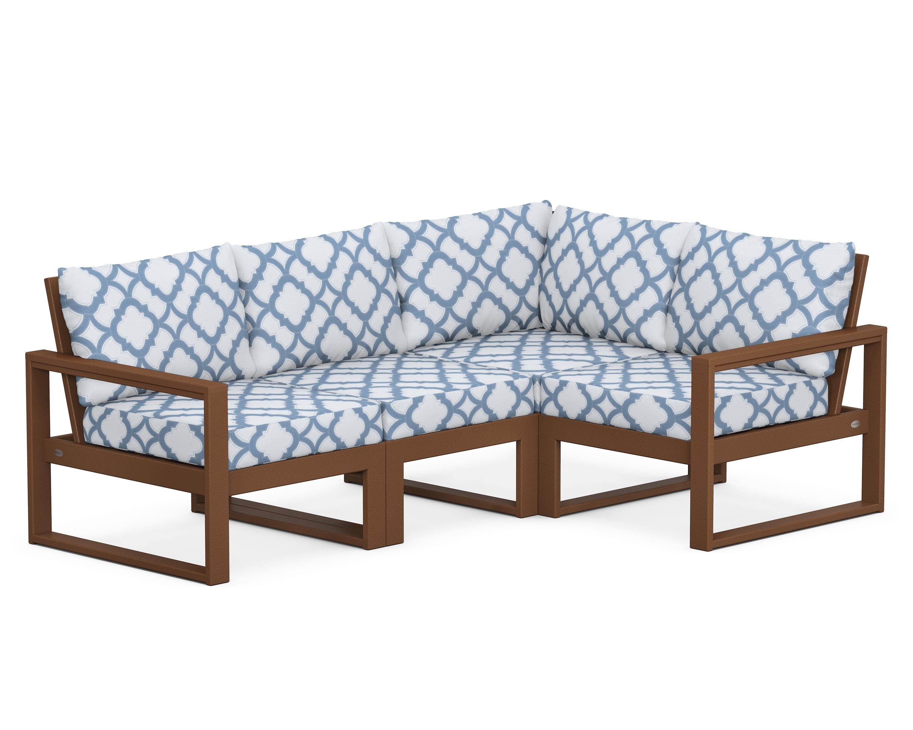 POLYWOOD® EDGE 4-Piece Modular Deep Seating Set in Teak / Trellis Sky Blue