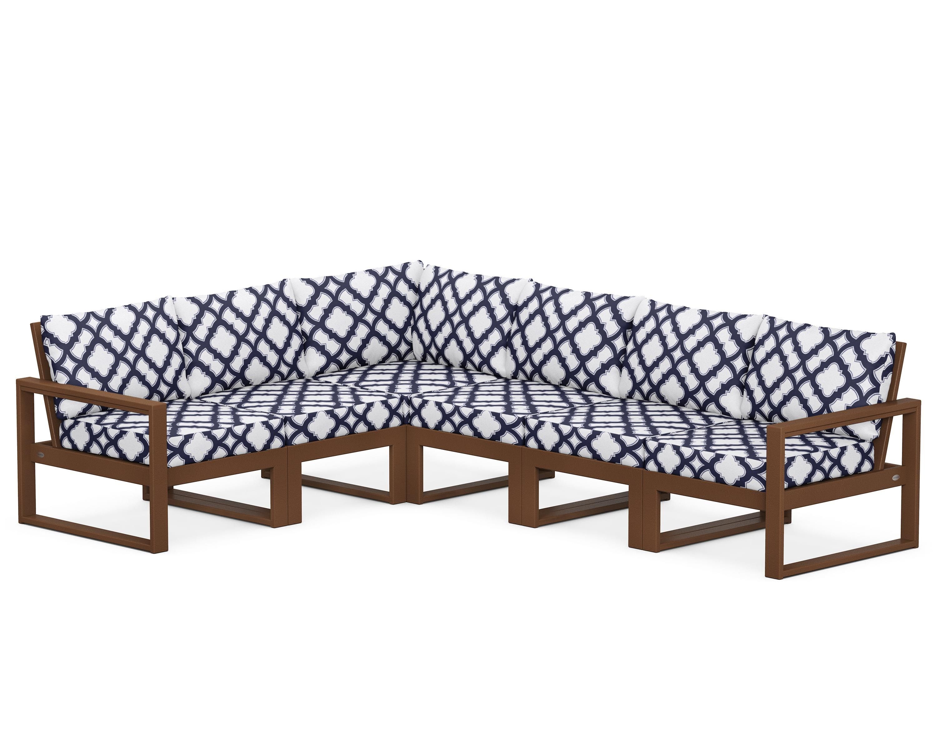 POLYWOOD® EDGE 6-Piece Modular Deep Seating Set in Teak / Trellis Navy
