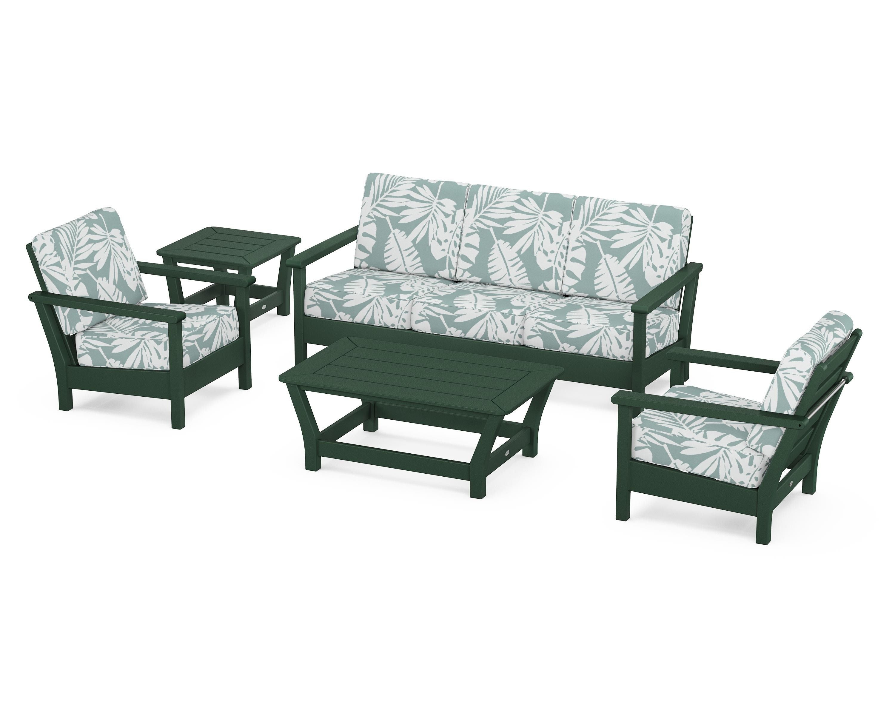 POLYWOOD® Harbour 5-Piece Deep Seating Set in Green / Leaf Glacier Spa