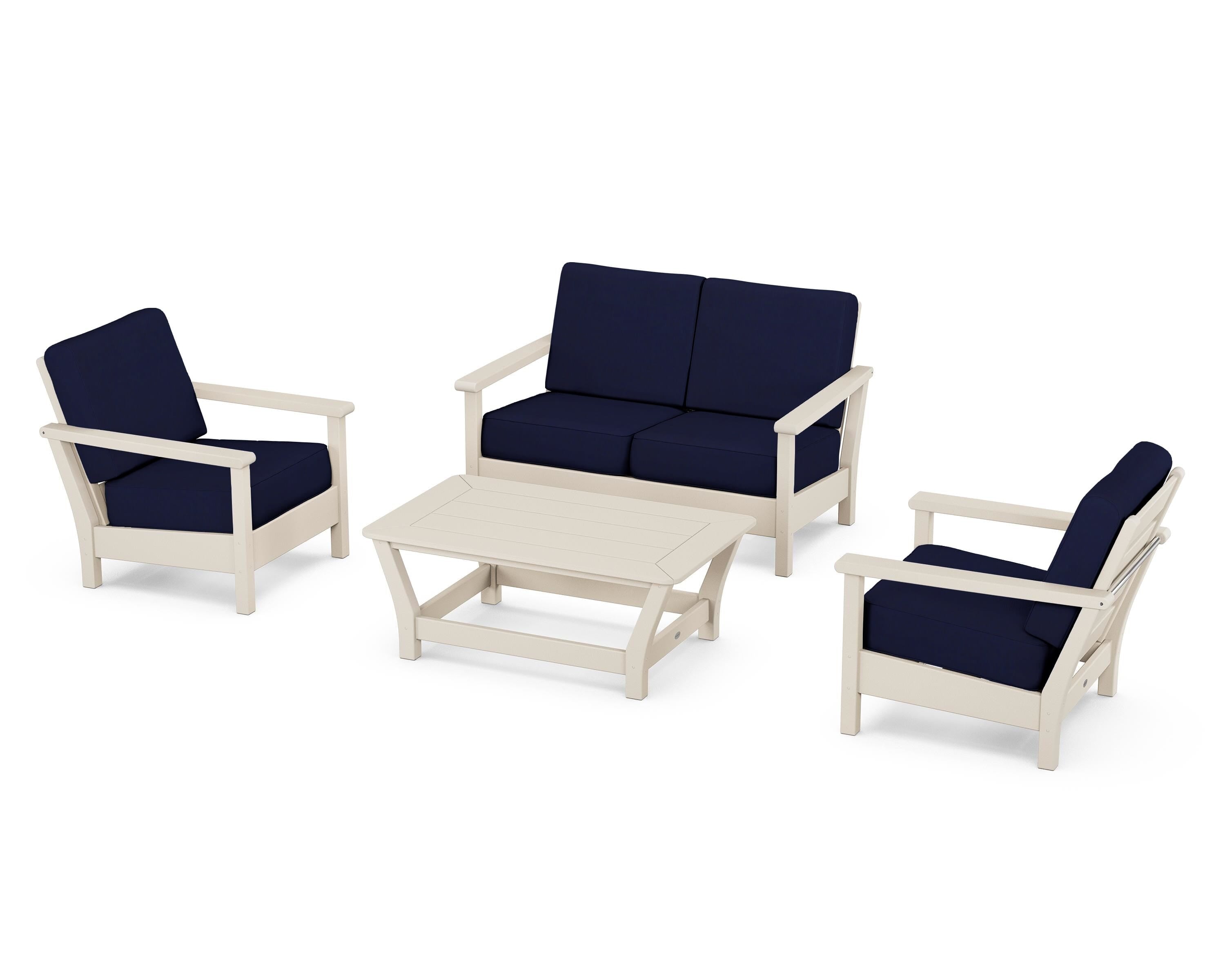 POLYWOOD® Harbour 4-Piece Deep Seating Set in Sand / Navy