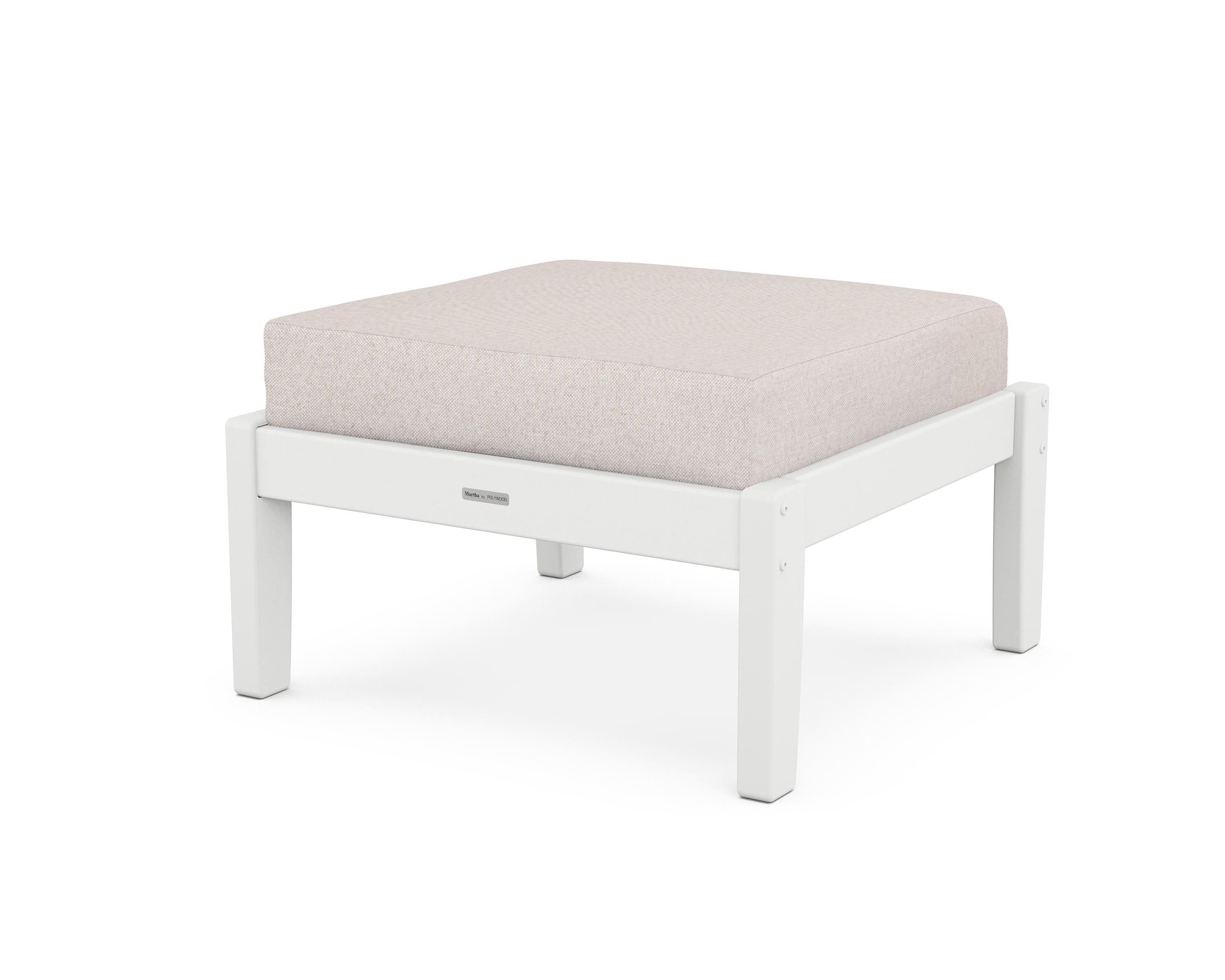 Martha Stewart by POLYWOOD® Chinoiserie Deep Seating Ottoman in White / Dune Burlap