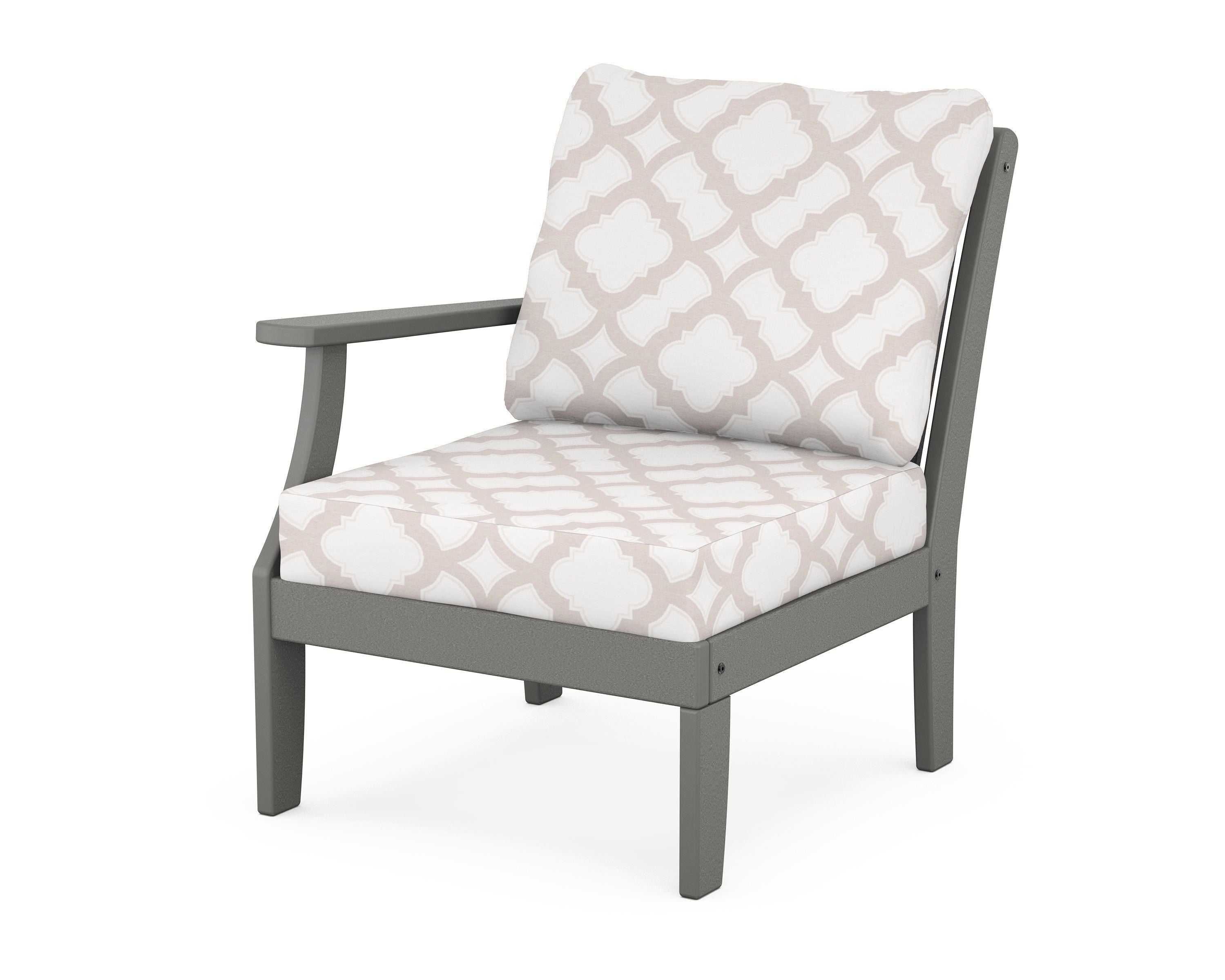 POLYWOOD® Braxton Modular Left Arm Chair in Slate Grey / Trellis Dune Burlap