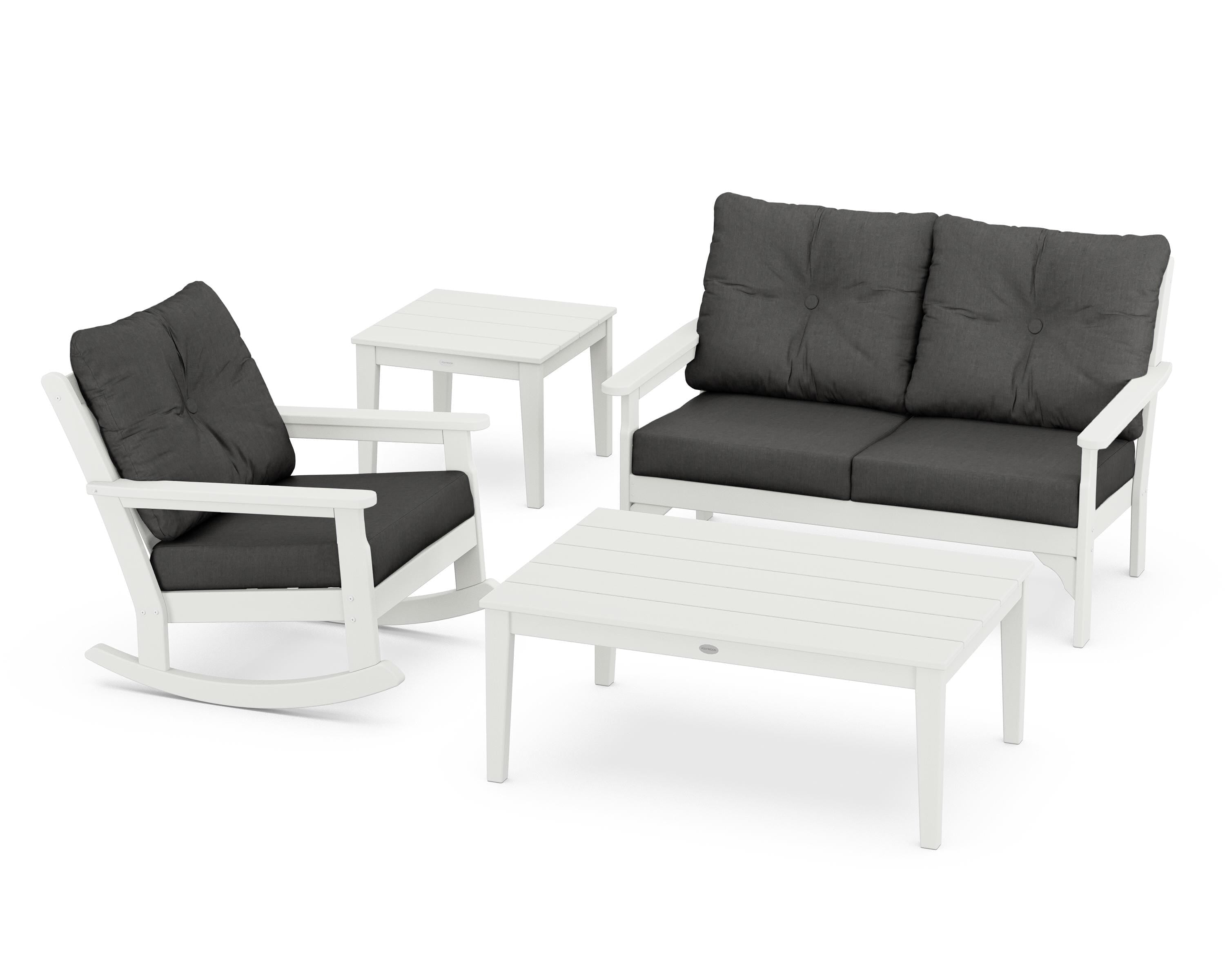 POLYWOOD® Vineyard 4-Piece Deep Seating Rocker Set in Vintage White / Spectrum Carbon
