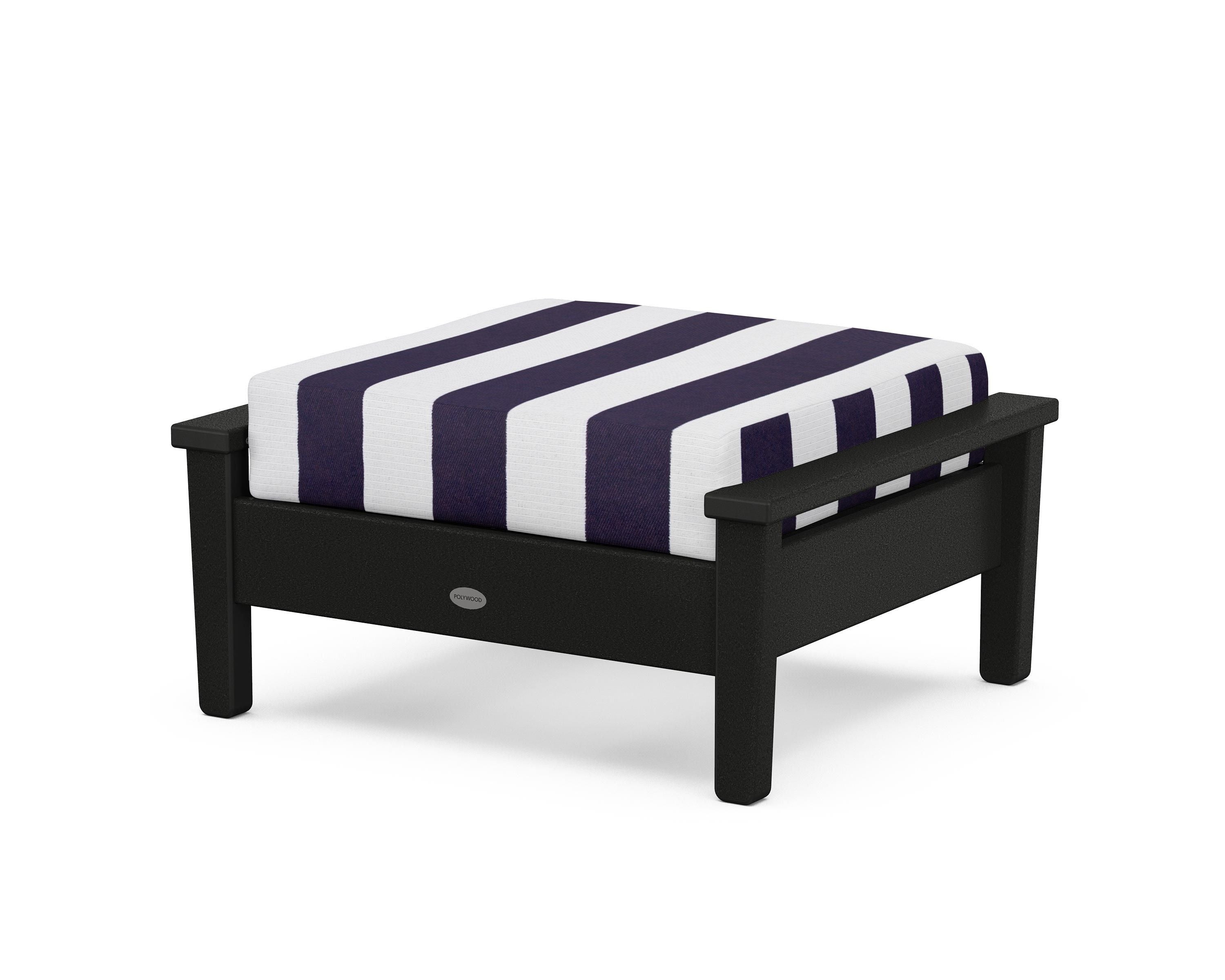 POLYWOOD® Prescott Deep Seating Ottoman in Black / Cabana Stripe Navy