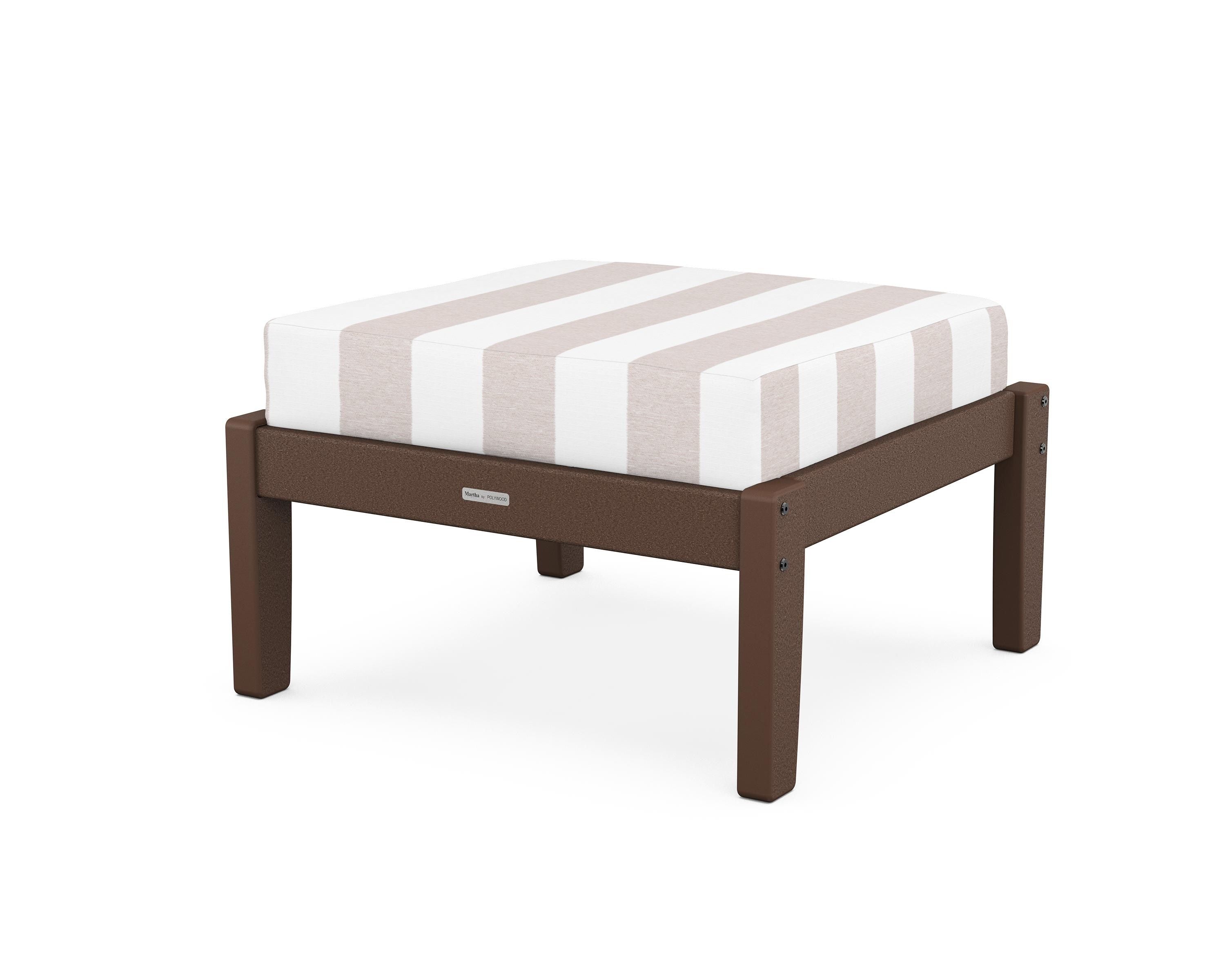 Martha Stewart by POLYWOOD® Chinoiserie Deep Seating Ottoman in Mahogany / Cabana Stripe Dune Burlap