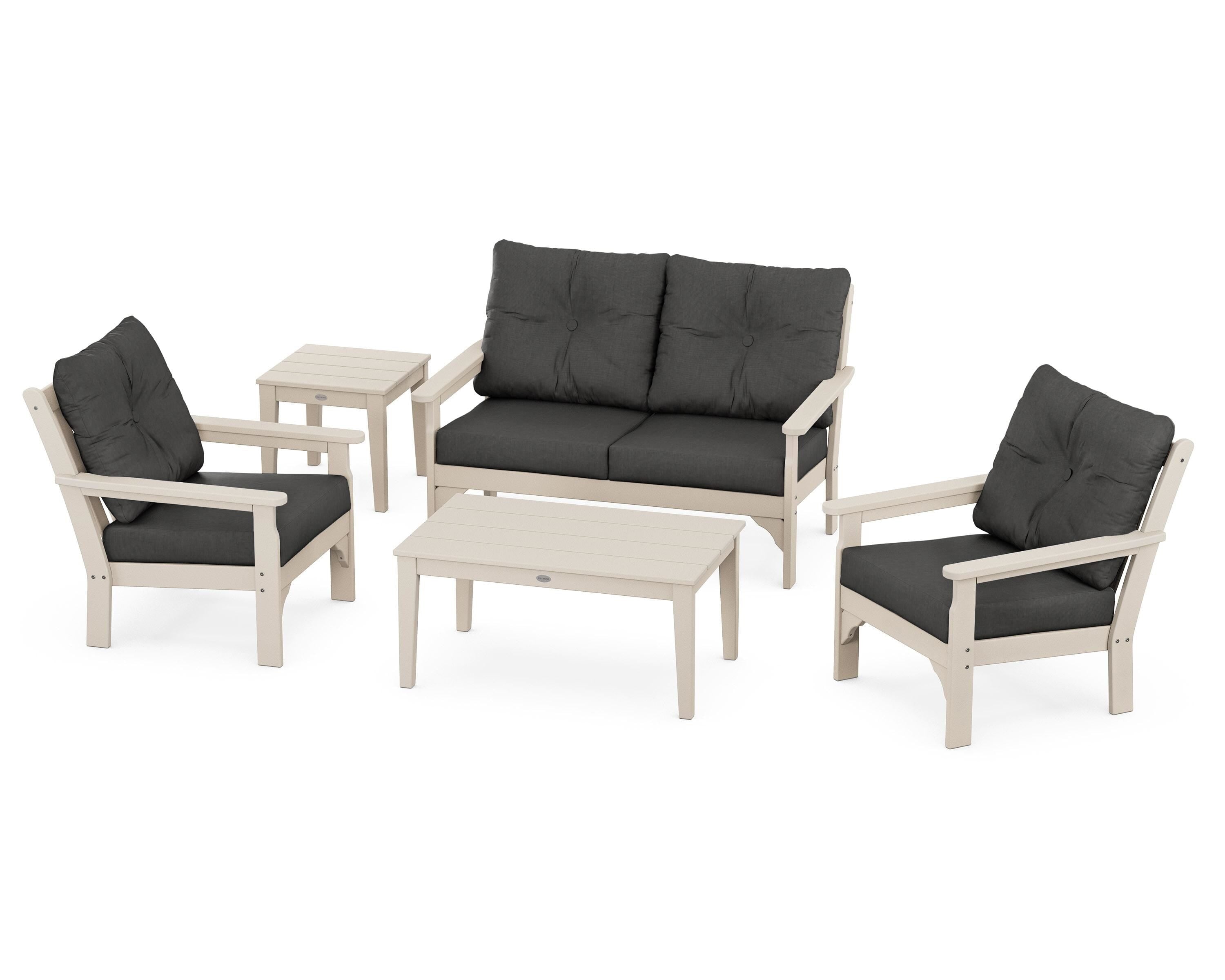 POLYWOOD® Vineyard 5-Piece Deep Seating Set in Sand / Spectrum Carbon