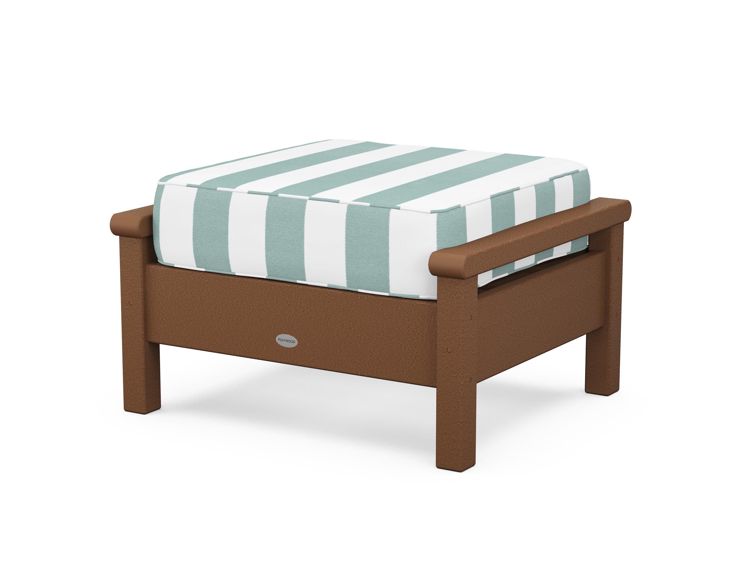 POLYWOOD® Harbour Deep Seating Ottoman in Teak / Cabana Stripe Glacier Spa