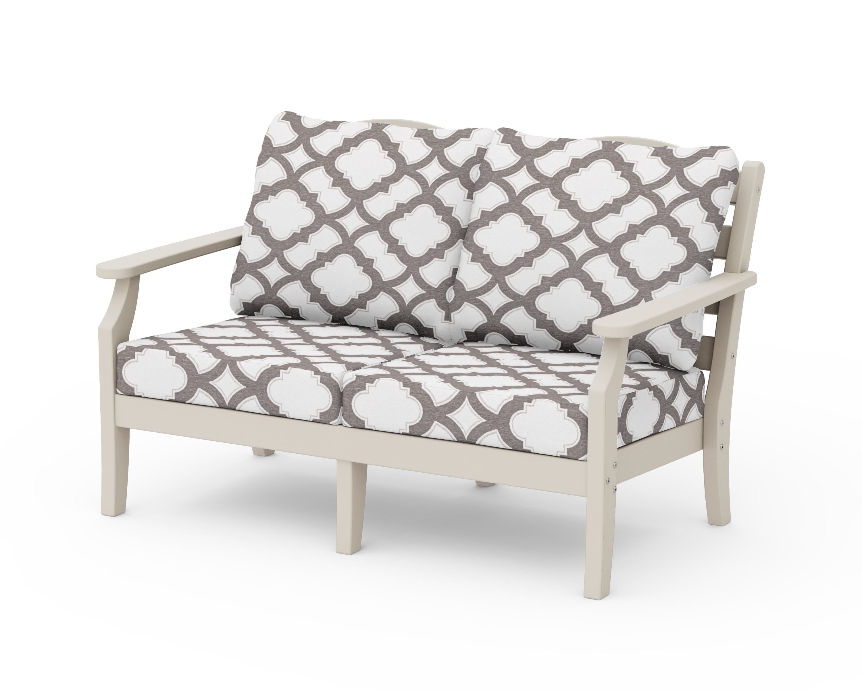 Draper James™ by POLYWOOD® Savannah Deep Seating Loveseat in Sand / Trellis Grey Mist