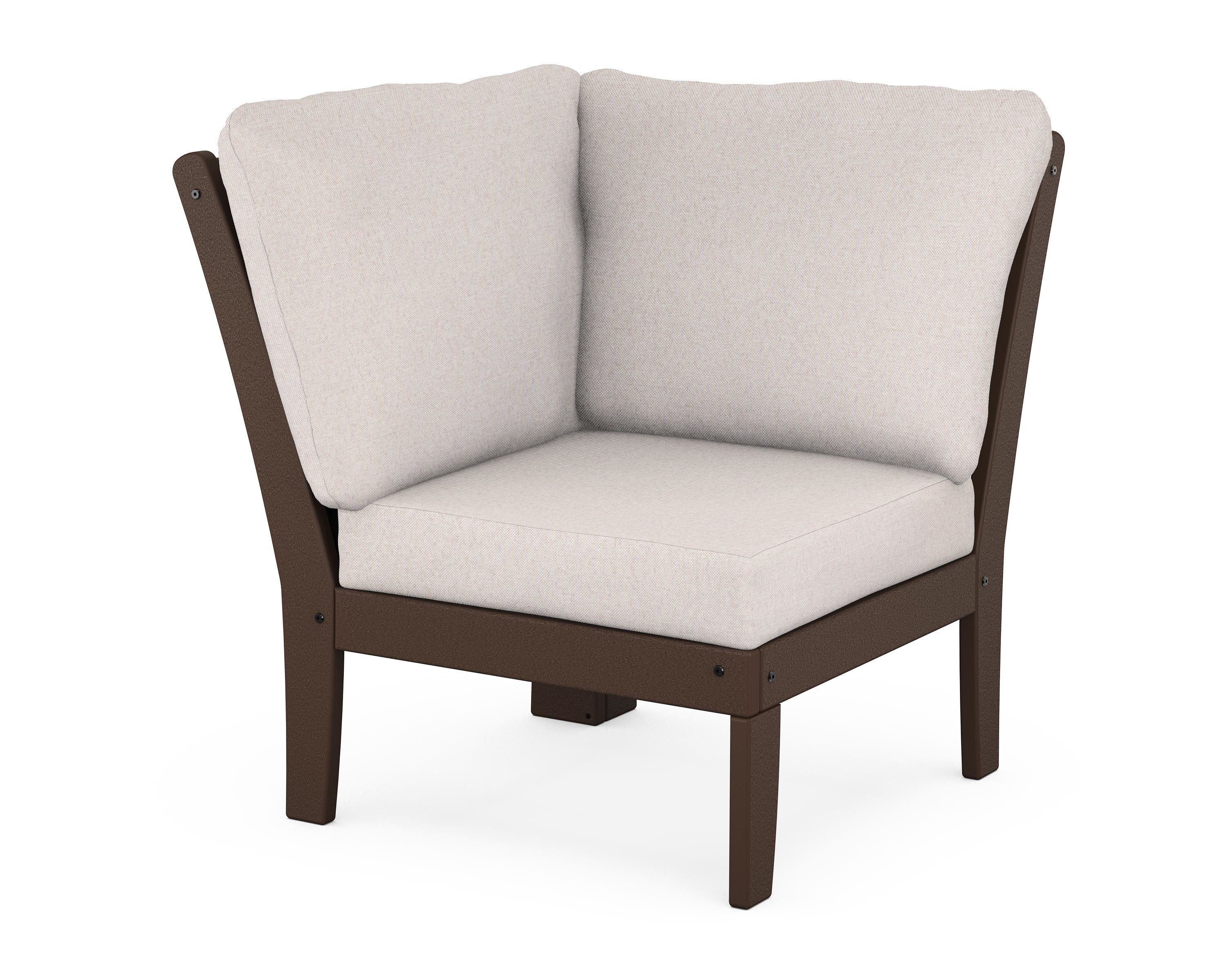 POLYWOOD® Braxton Modular Corner Chair in Mahogany / Dune Burlap