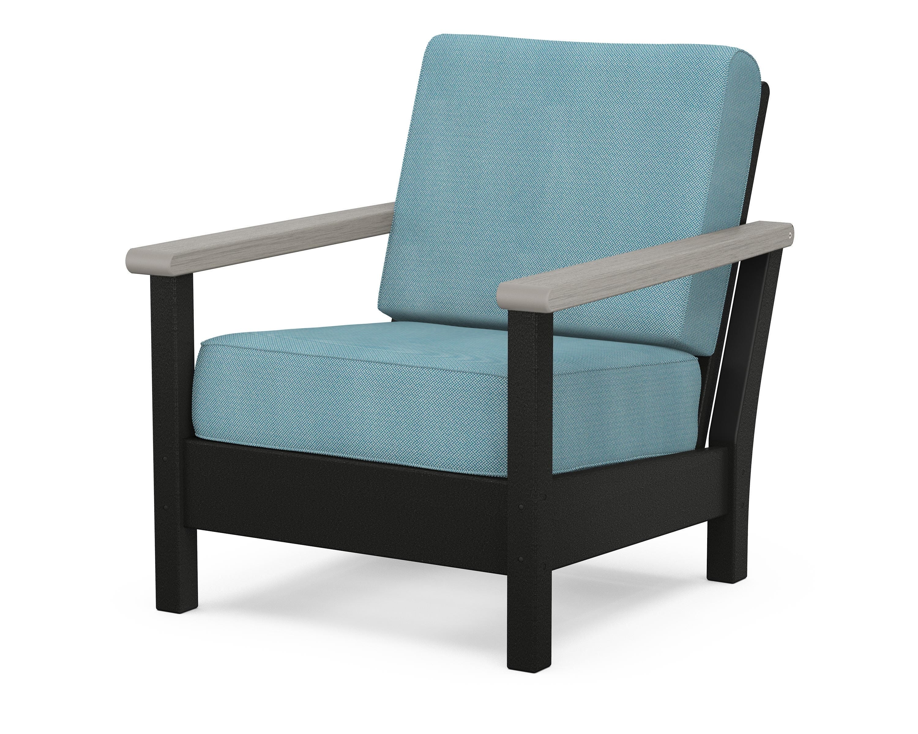 POLYWOOD® Harbour Deep Seating Chair in Black / Driftwood / Lattice Sky Blue