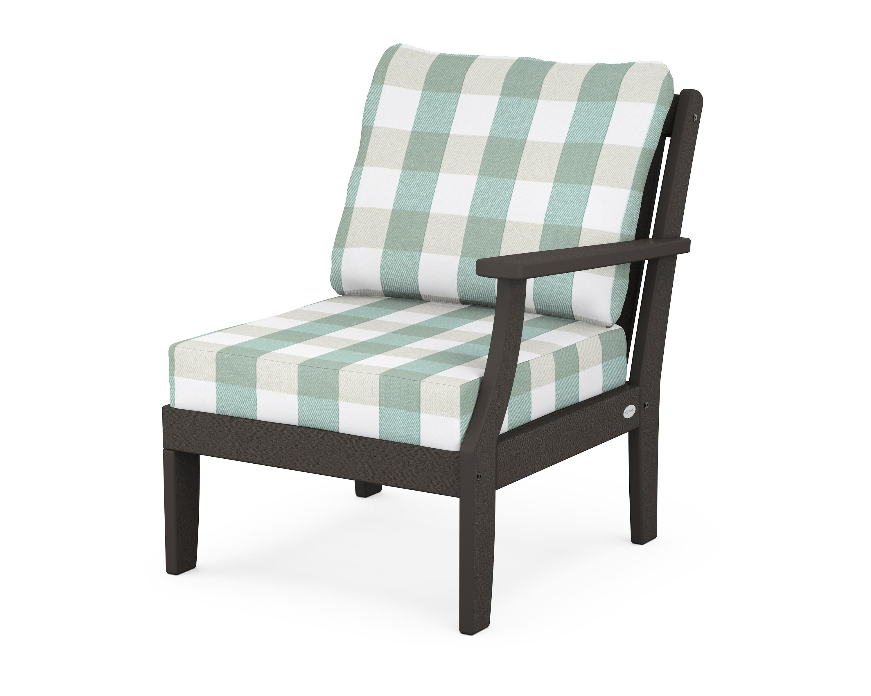 POLYWOOD® Braxton Modular Right Arm Chair in Vintage Coffee / Buffalo Plaid Glacier Spa