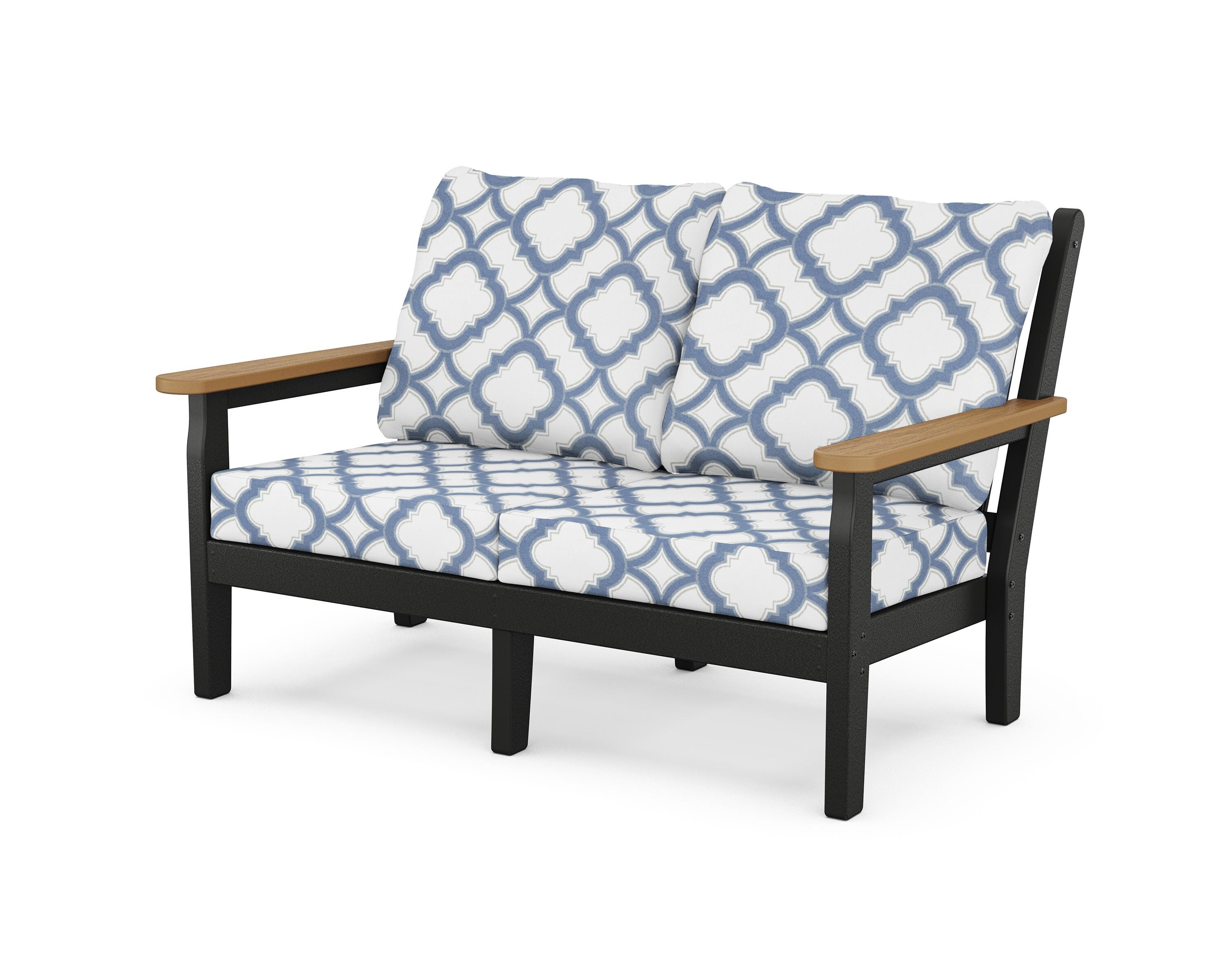 POLYWOOD® Chippendale Deep Seating Loveseat in Black / Natural / Trellis Sky Blue