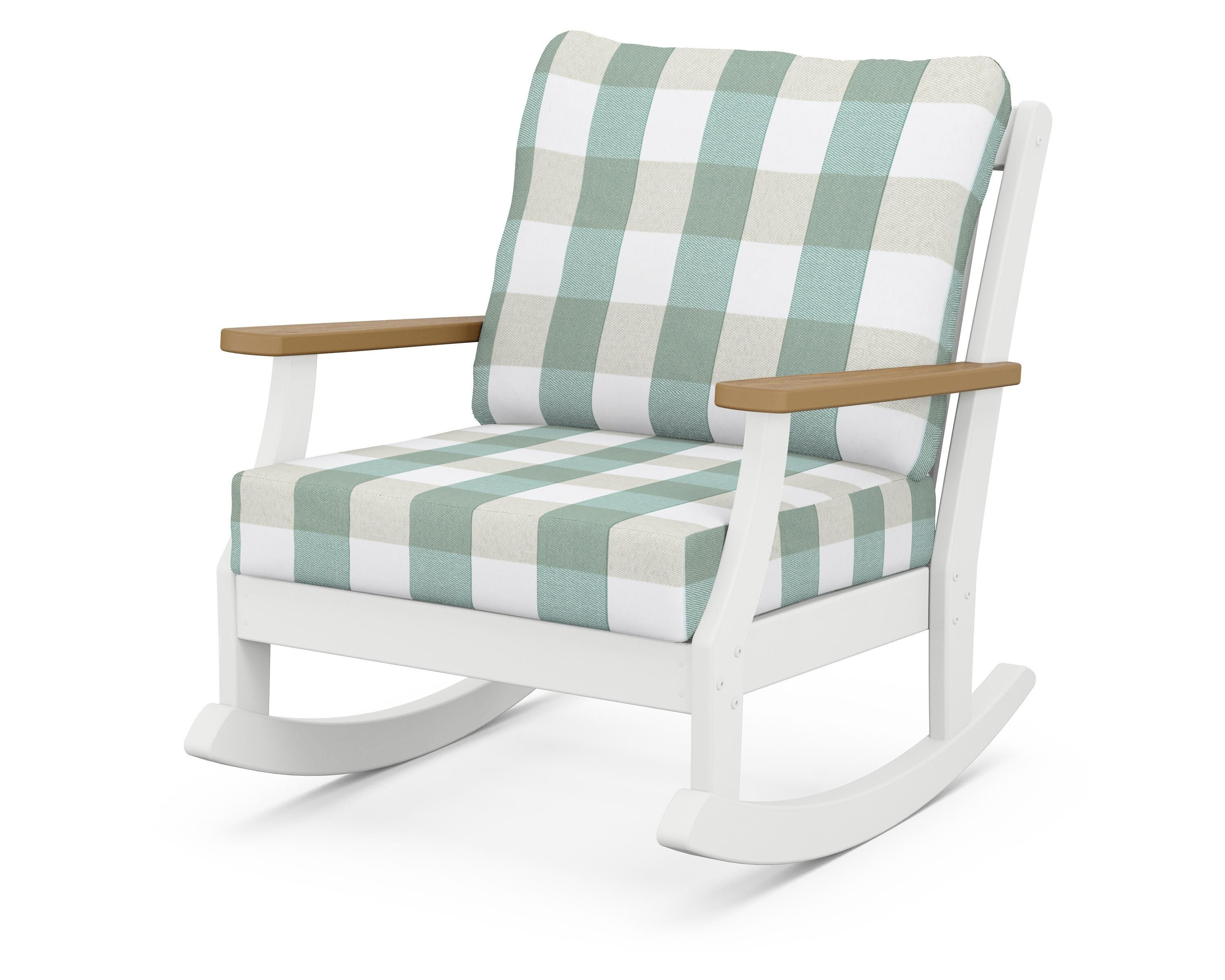 POLYWOOD® Braxton Deep Seating Rocking Chair in White / Natural / Buffalo Plaid Glacier Spa