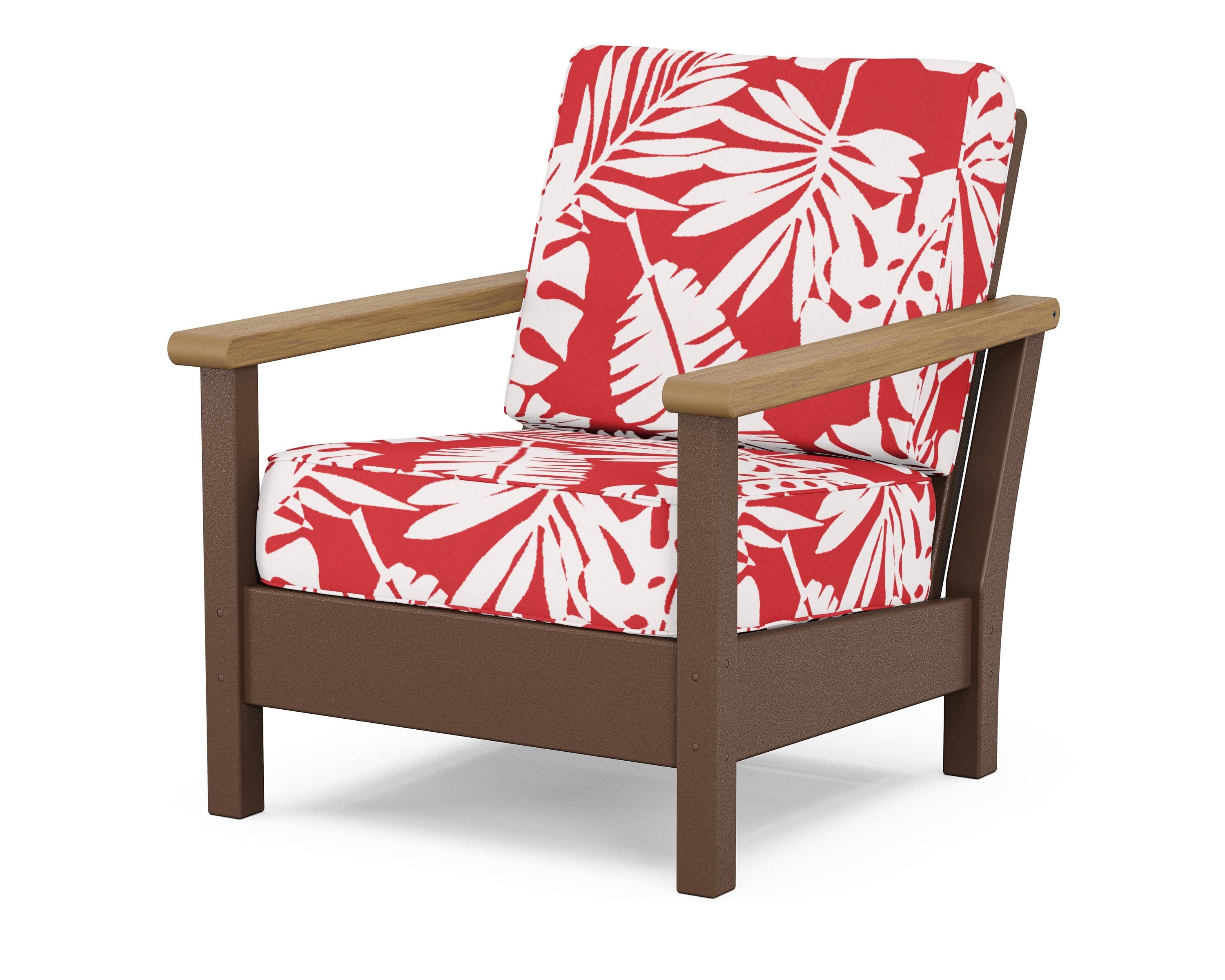 POLYWOOD® Harbour Deep Seating Chair in Mahogany / Natural / Leaf Crimson