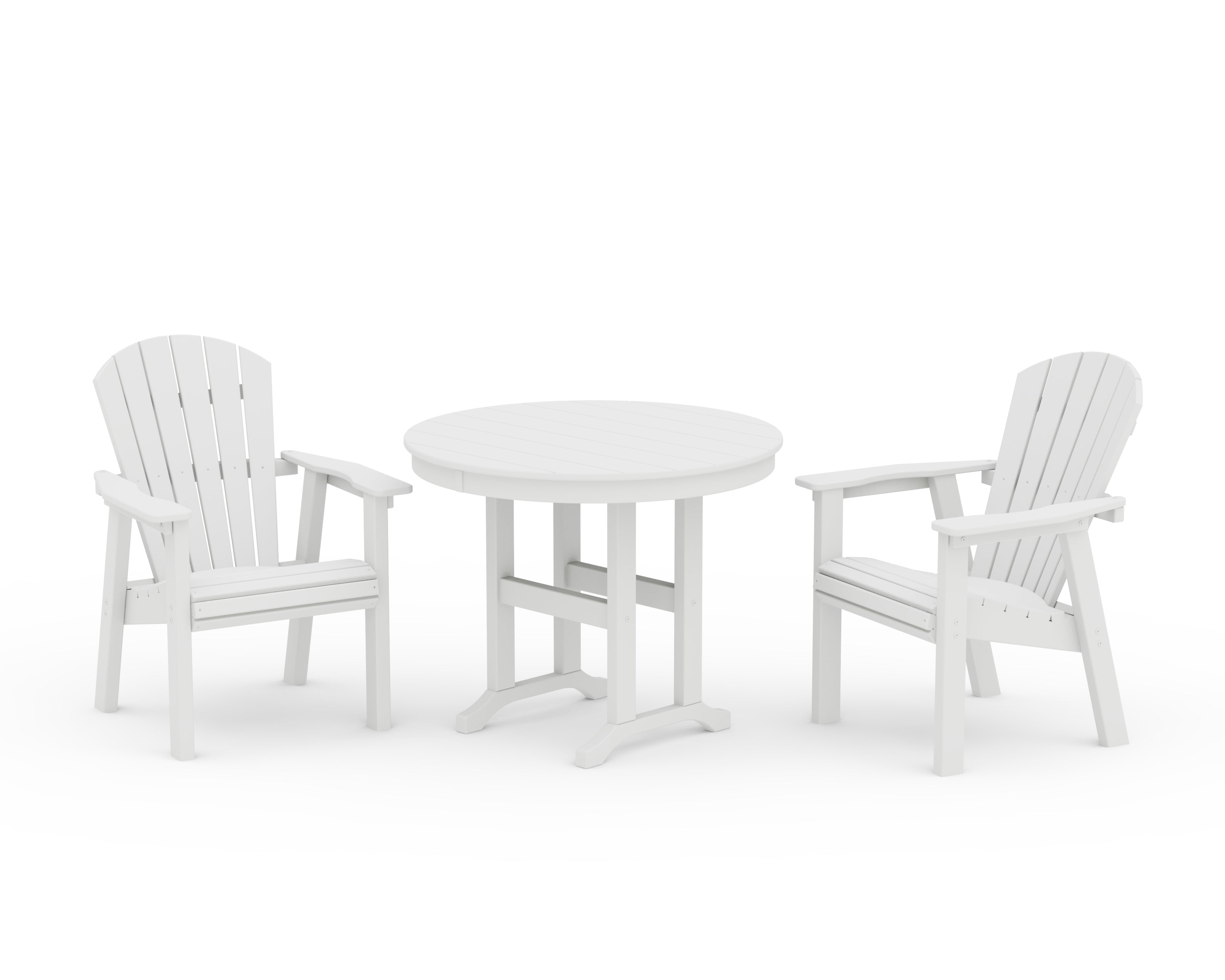 POLYWOOD® Seashell 3-Piece Round Farmhouse Dining Set in White