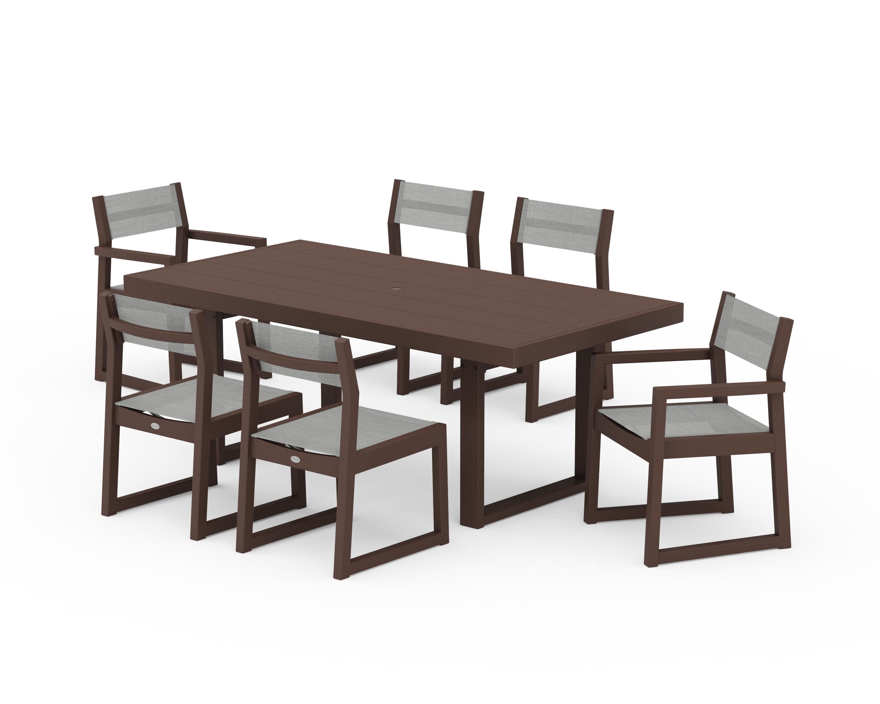 POLYWOOD® EDGE Sling 7-Piece Dining Set in Mahogany / Metallic Sling