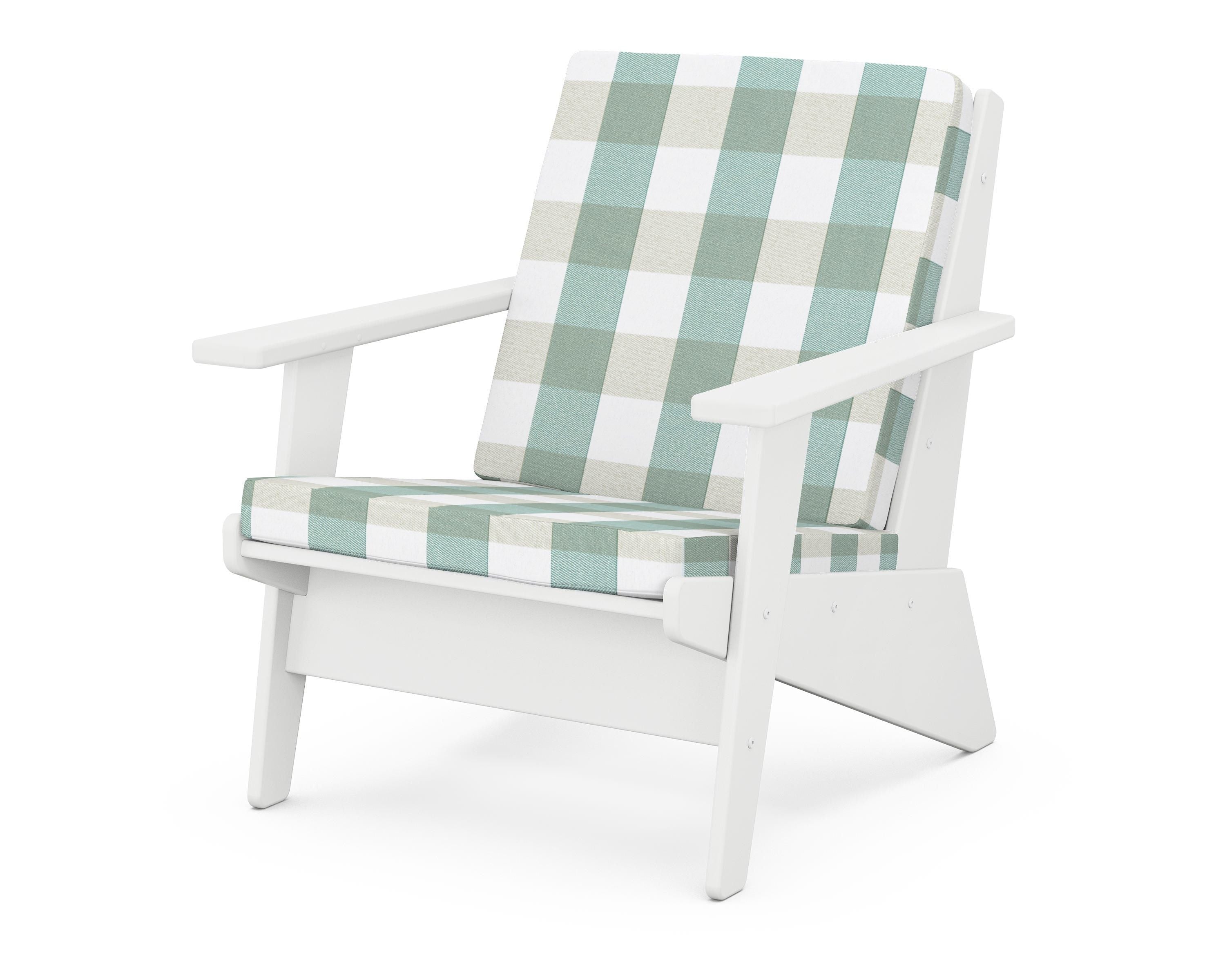 POLYWOOD® Riviera Modern Lounge Chair in White / Buffalo Plaid Glacier Spa
