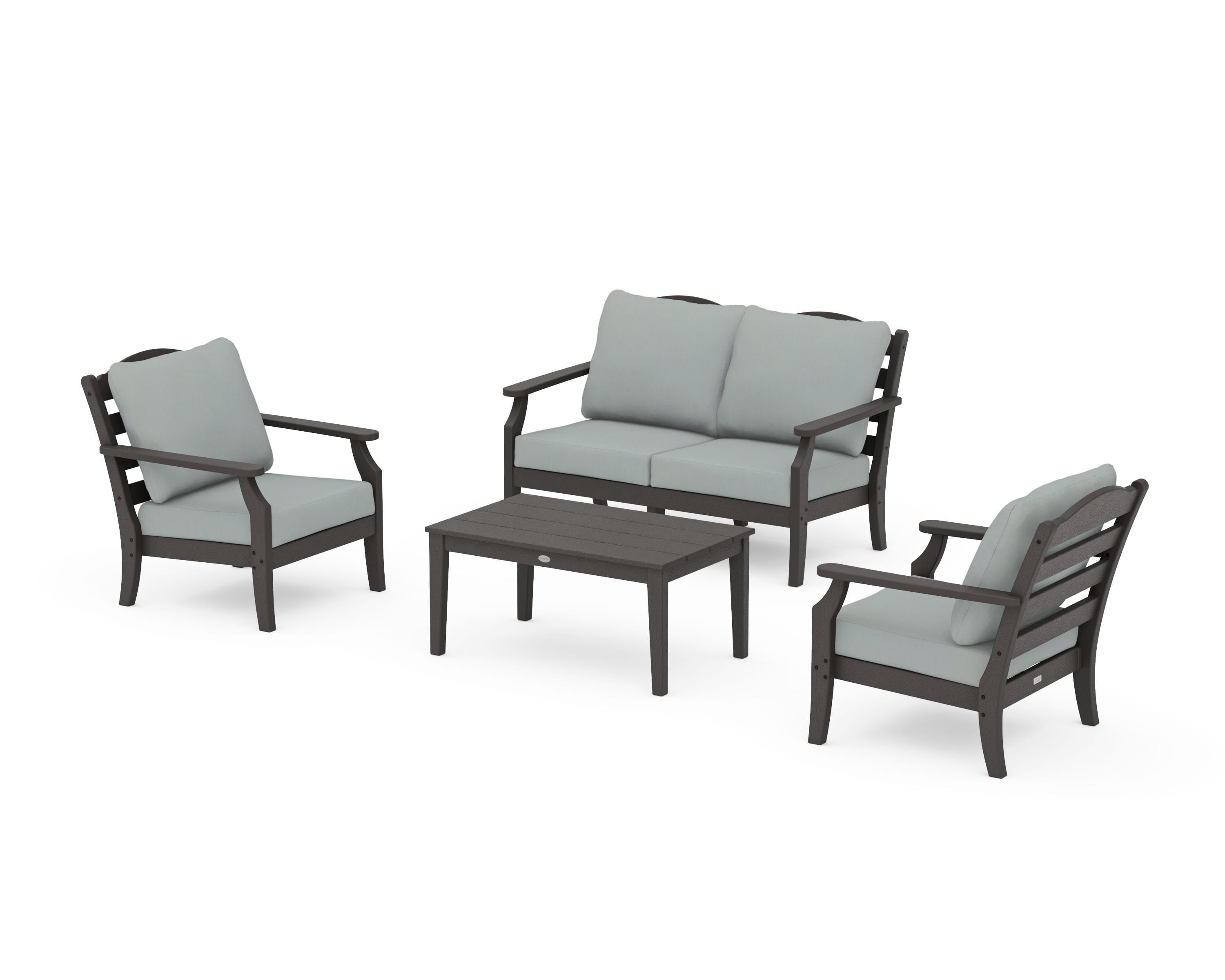 Draper James™ by POLYWOOD® Savannah 4-Piece Deep Seating Set with Loveseat in Vintage Coffee / Spa