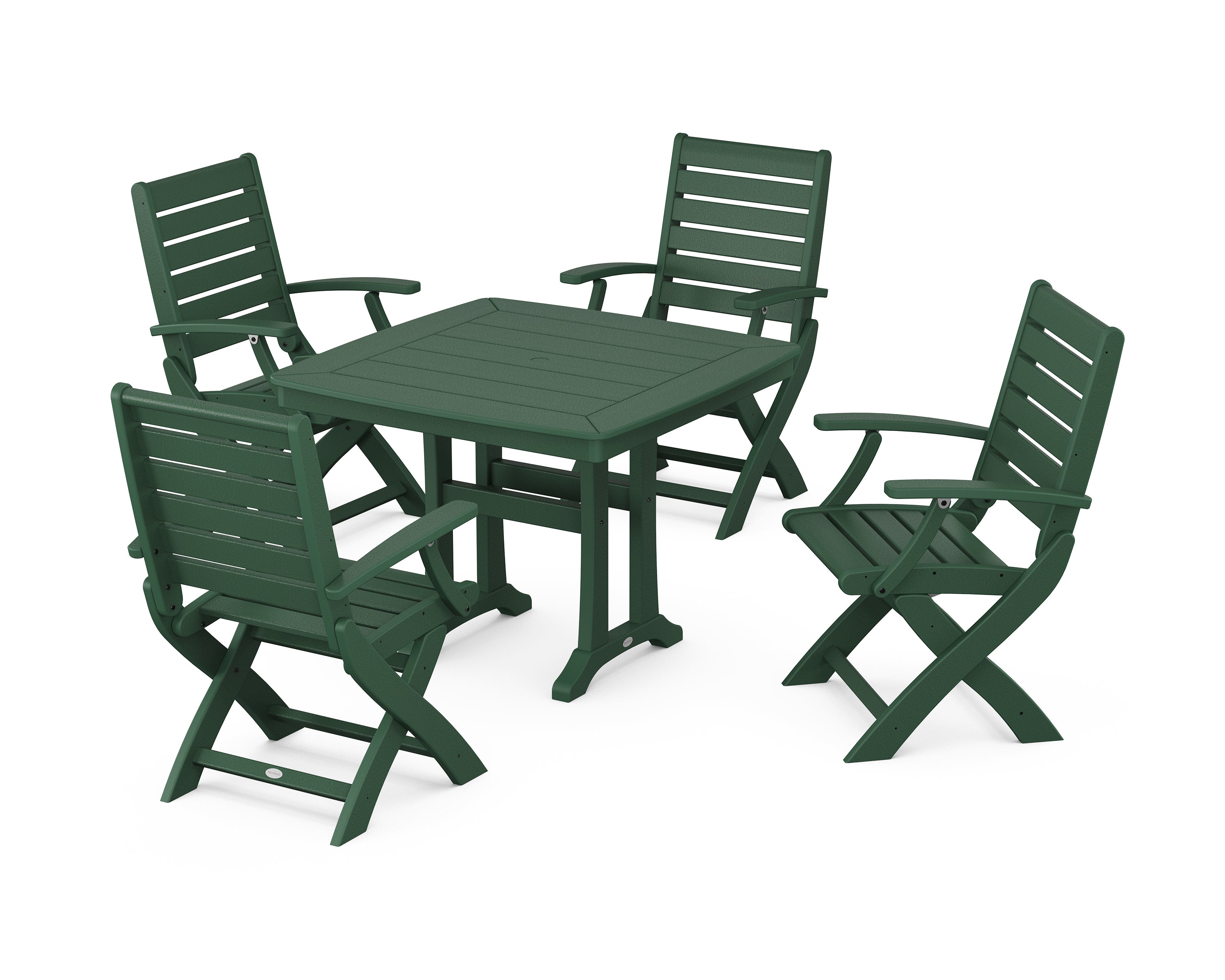 POLYWOOD® Signature Folding Chair 5-Piece Dining Set with Trestle Legs in Green
