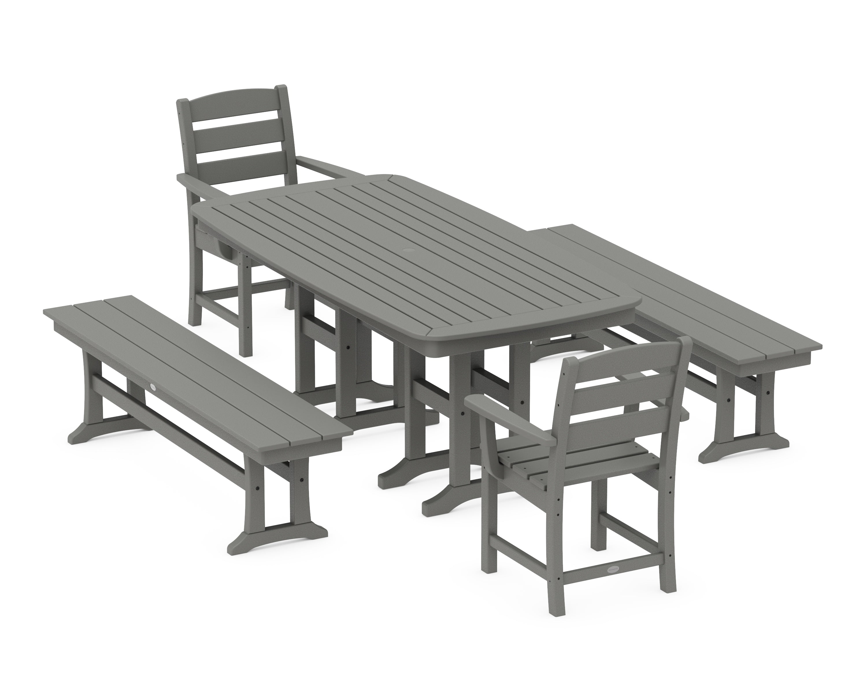 POLYWOOD® Lakeside 5-Piece Dining Set with Benches in Slate Grey