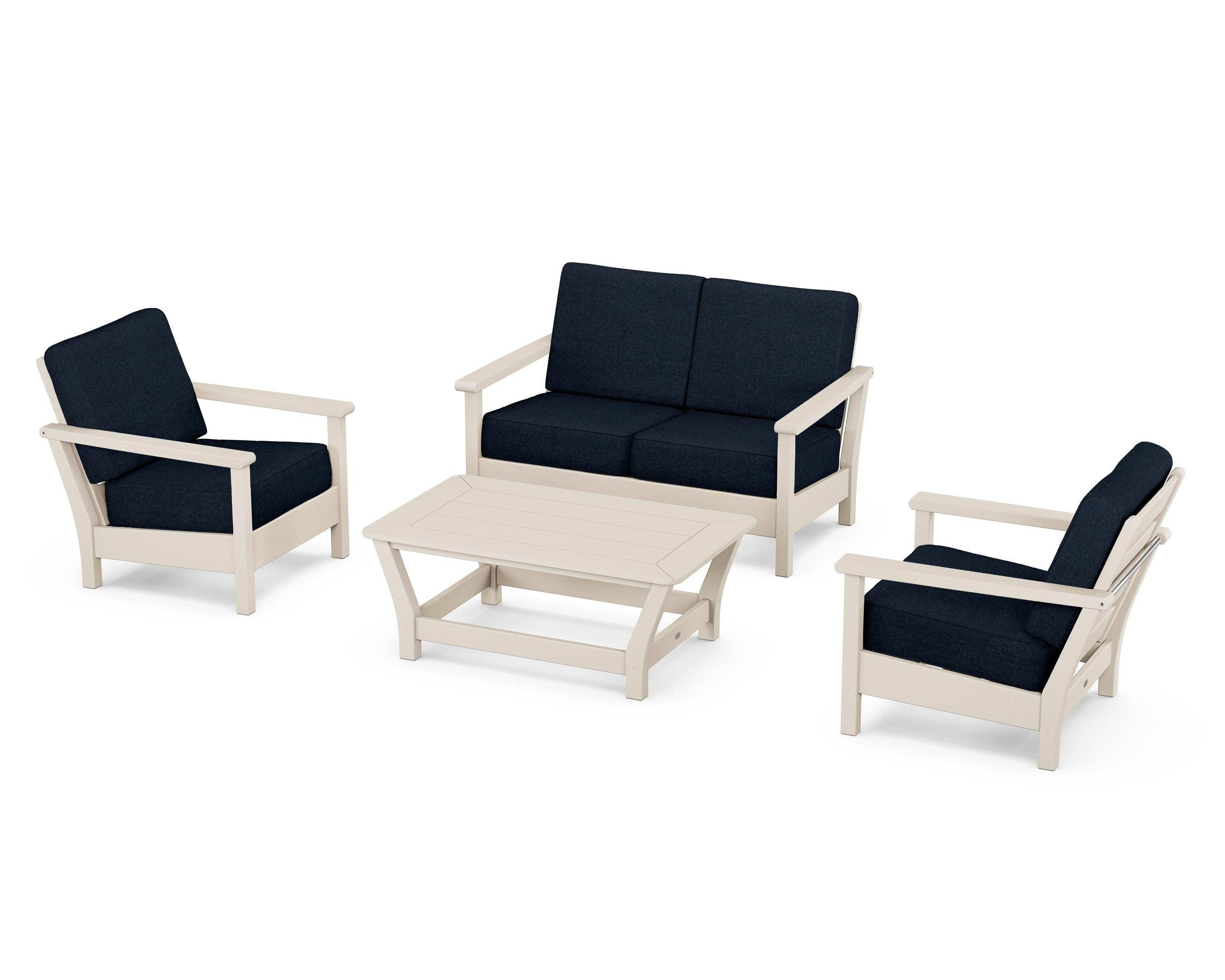 POLYWOOD® Harbour 4-Piece Deep Seating Set in Sand / Marine Indigo