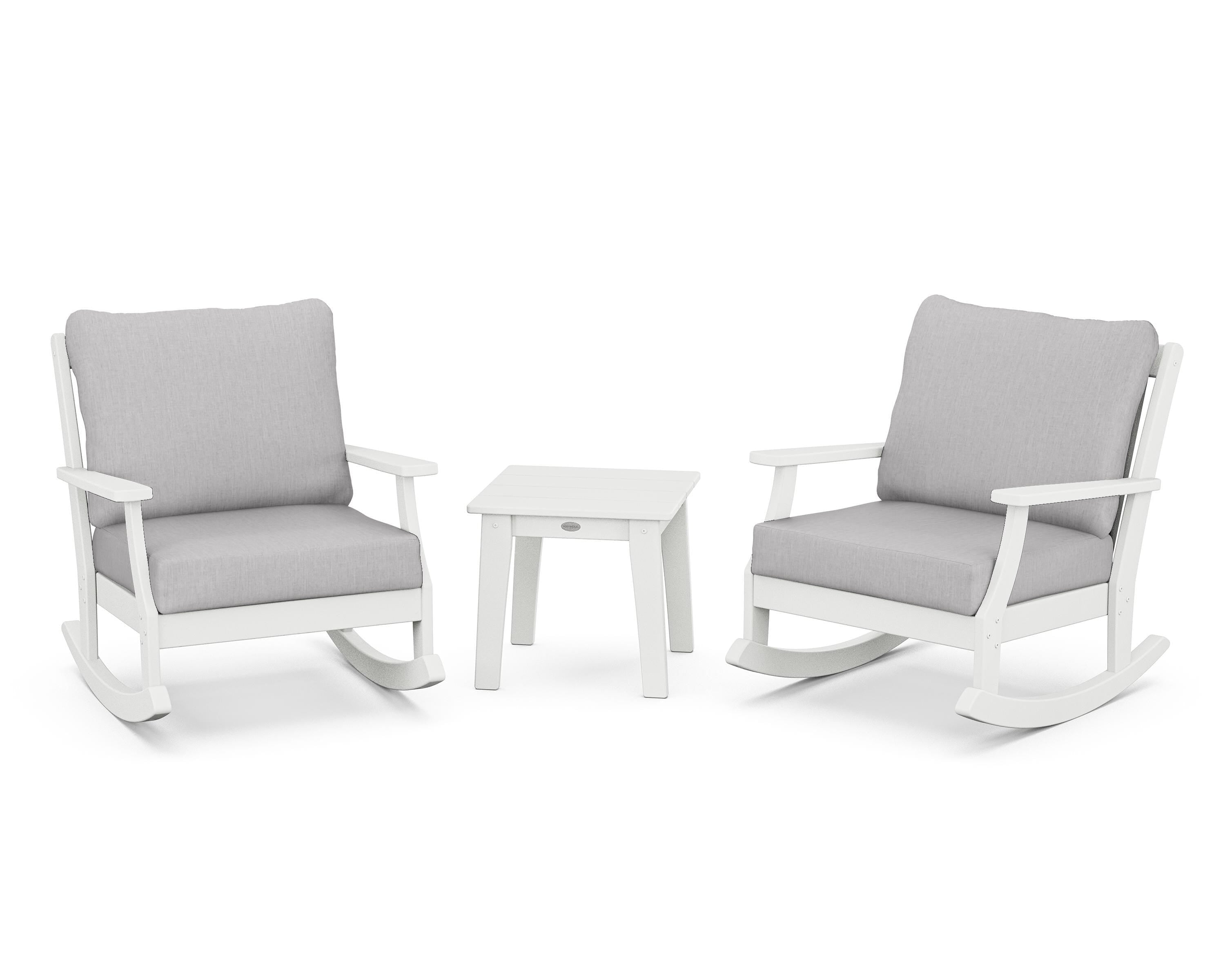 POLYWOOD® Braxton 3-Piece Deep Seating Rocker Set in White / Granite
