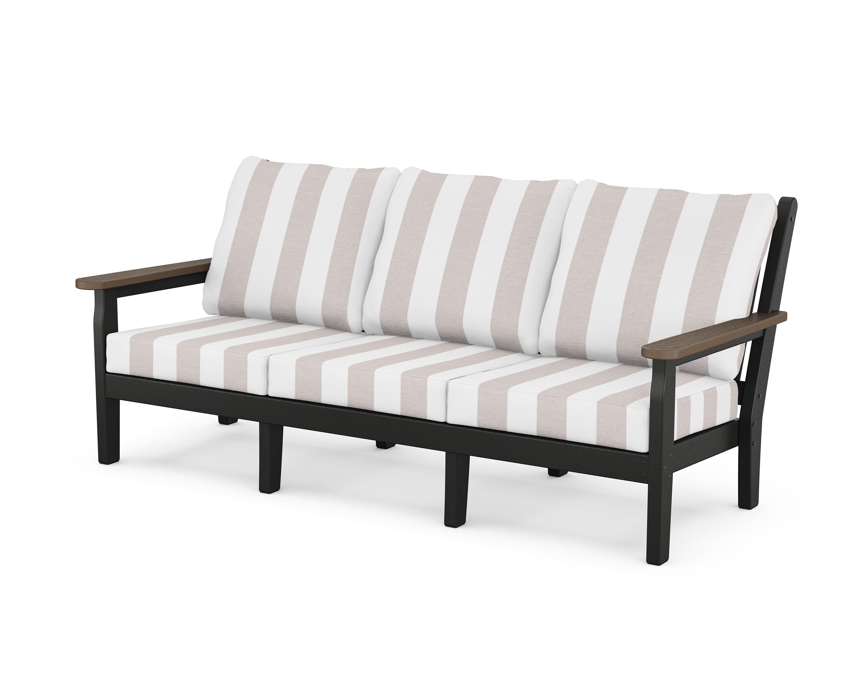 POLYWOOD® Chippendale Deep Seating Sofa in Black / Kona / Cabana Stripe Dune Burlap