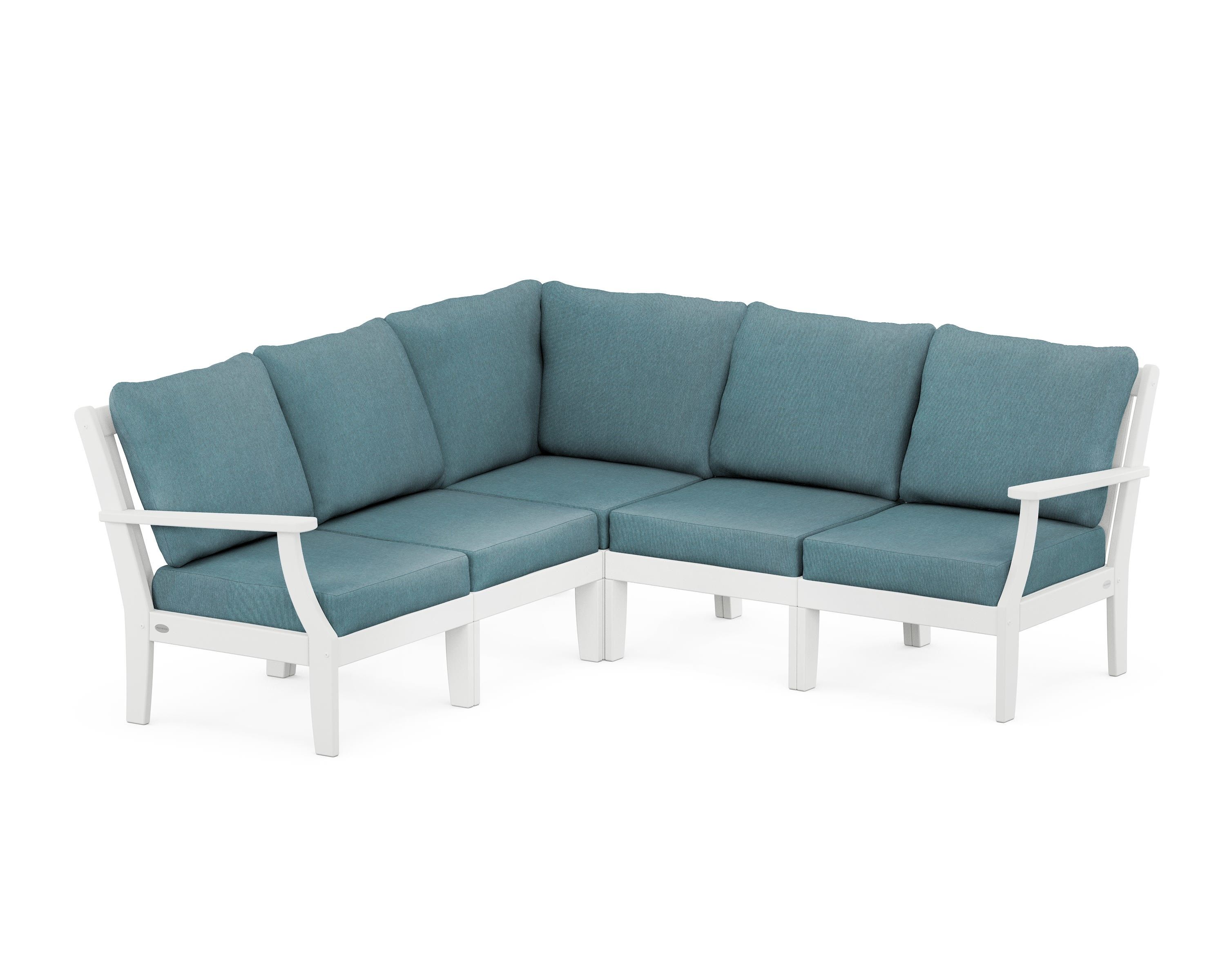 POLYWOOD® Braxton Modular 5-Piece Deep Seating Set in White / Ocean Teal