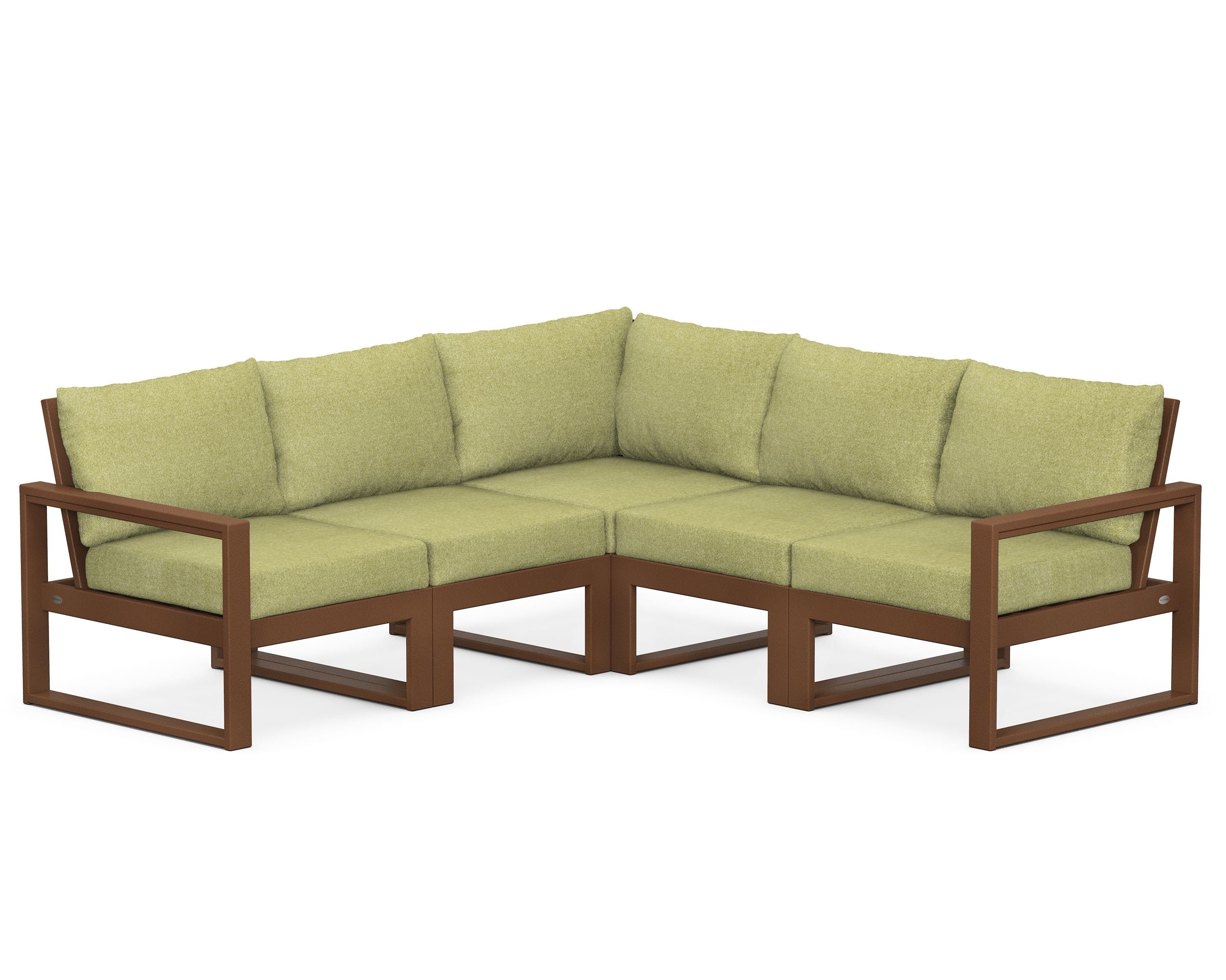 POLYWOOD® EDGE 5-Piece Modular Deep Seating Set in Teak / Chartreuse Boucle